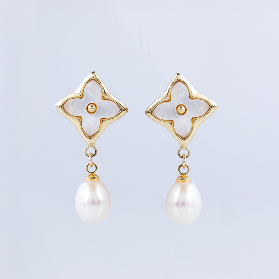Radiant Flower Pearl Drop Earrings