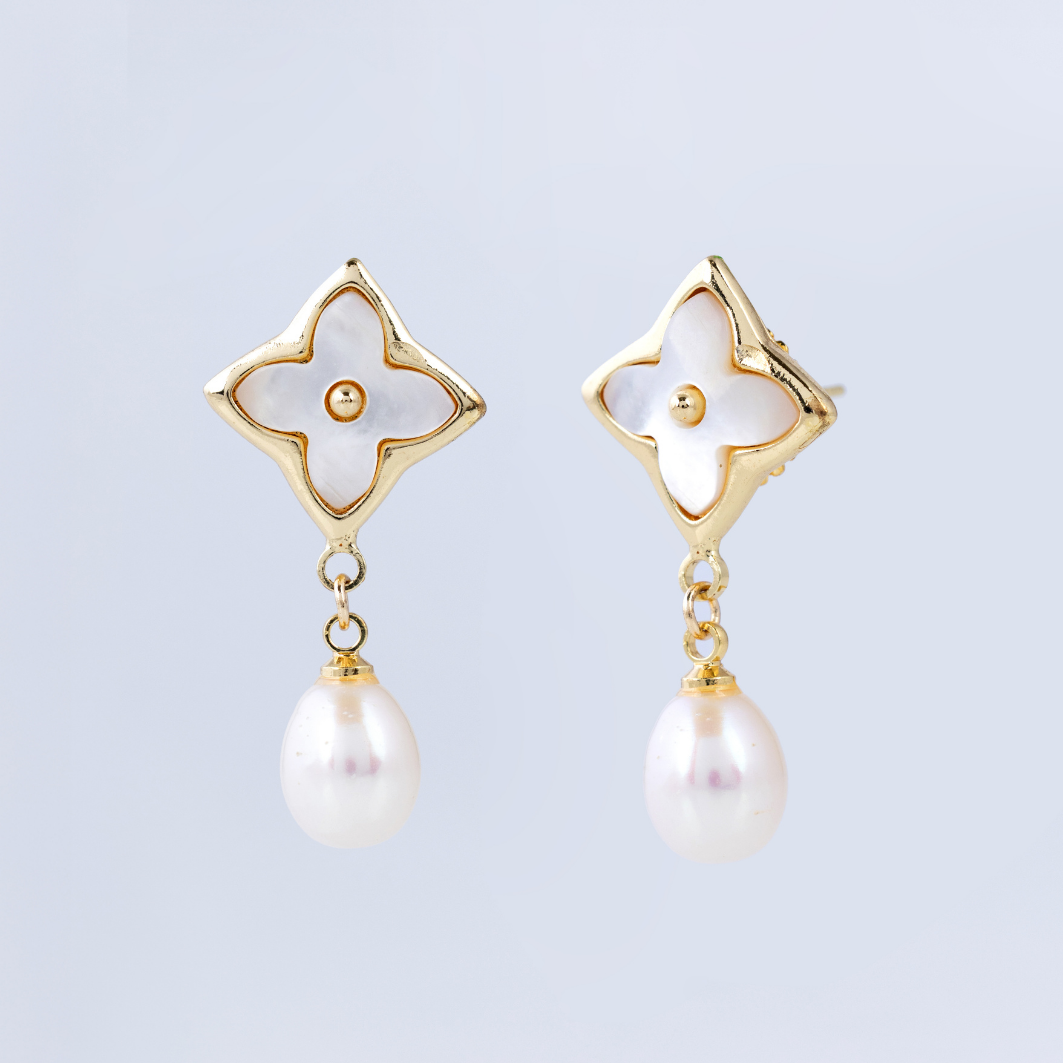 Radiant Flower Pearl Drop Earrings