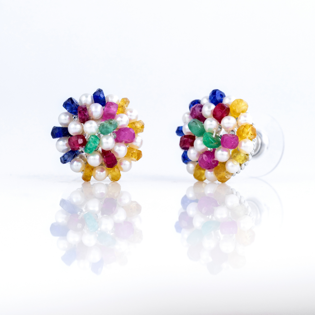 Rainbow Bloom Pearl Stud Earrings