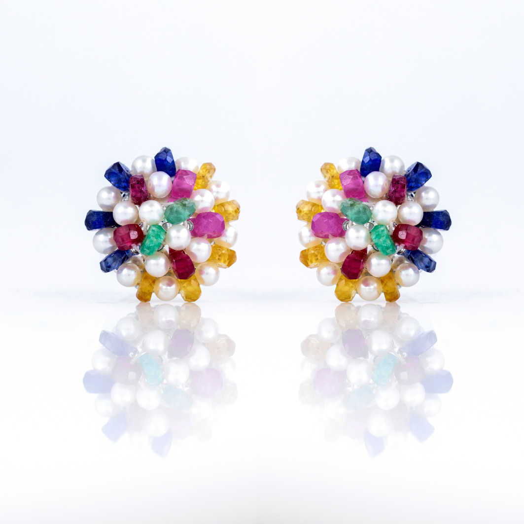 Rainbow Bloom Pearl Stud Earrings