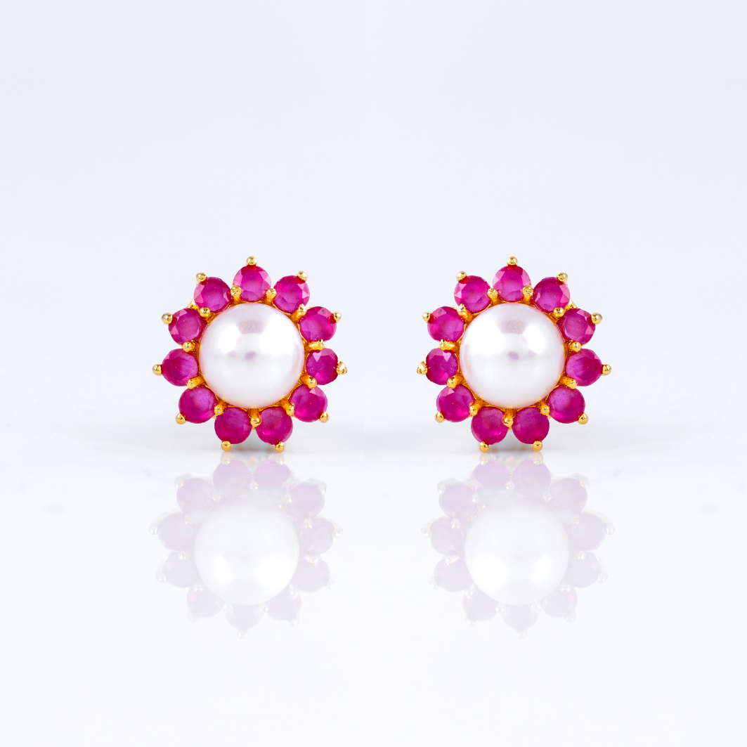 Rose Petal Pearl Stud Earrings