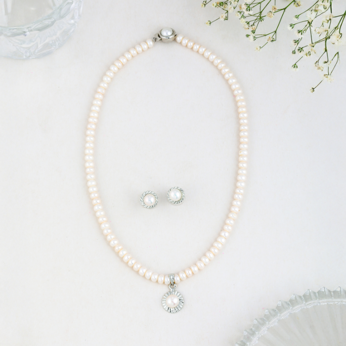 Shimmering Moon Pearl Necklace and Earring Set