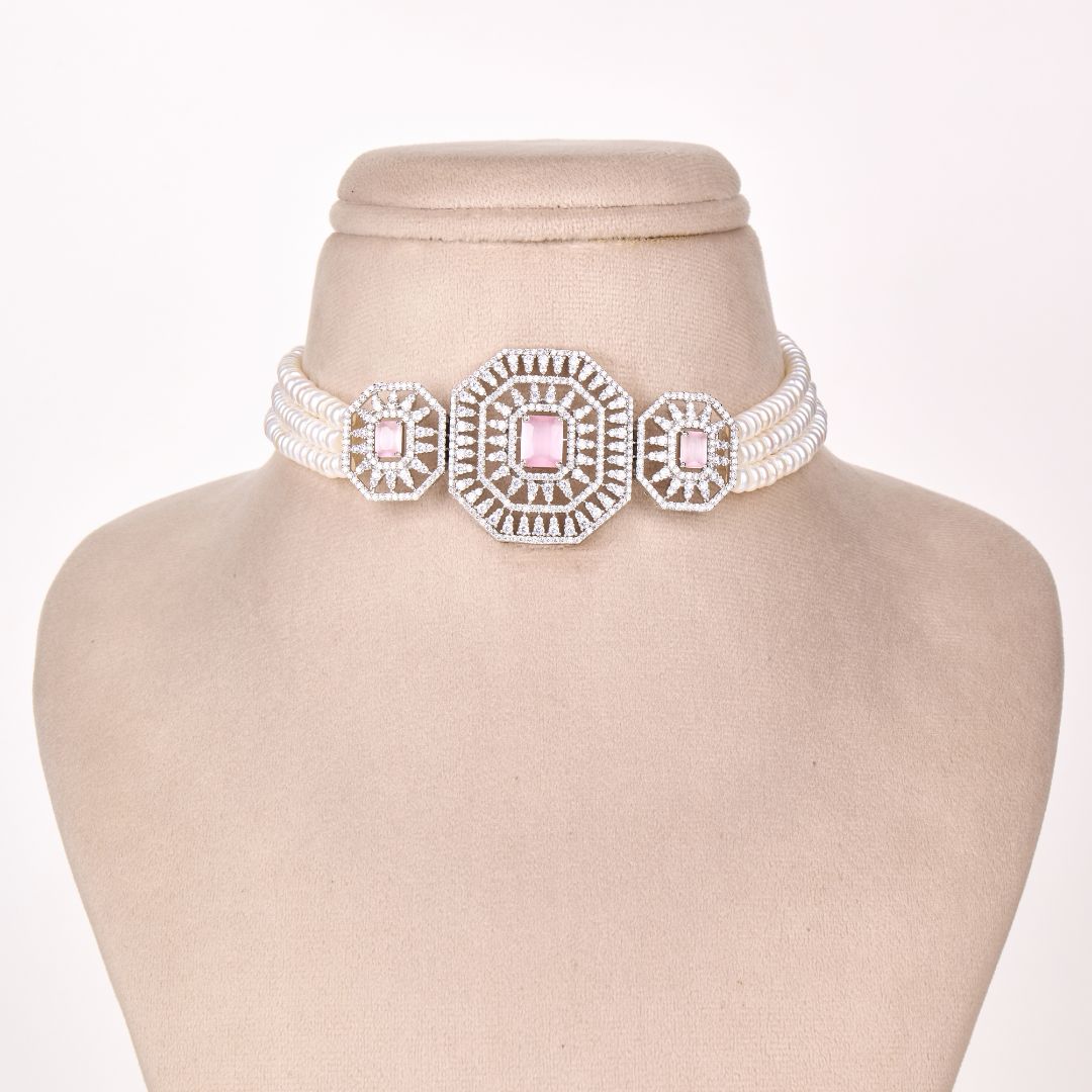 Blush Pink Stone Pearl Choker Set