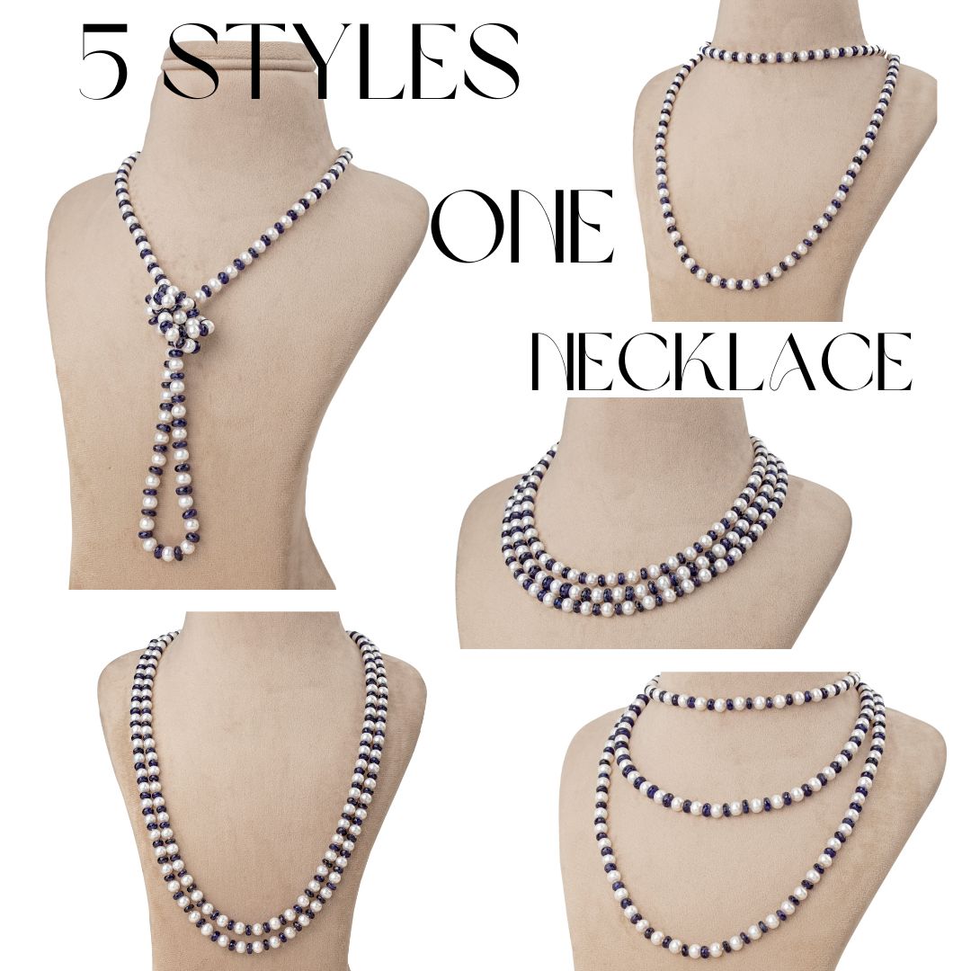 Freshwater White and Blue Pearl Necklace