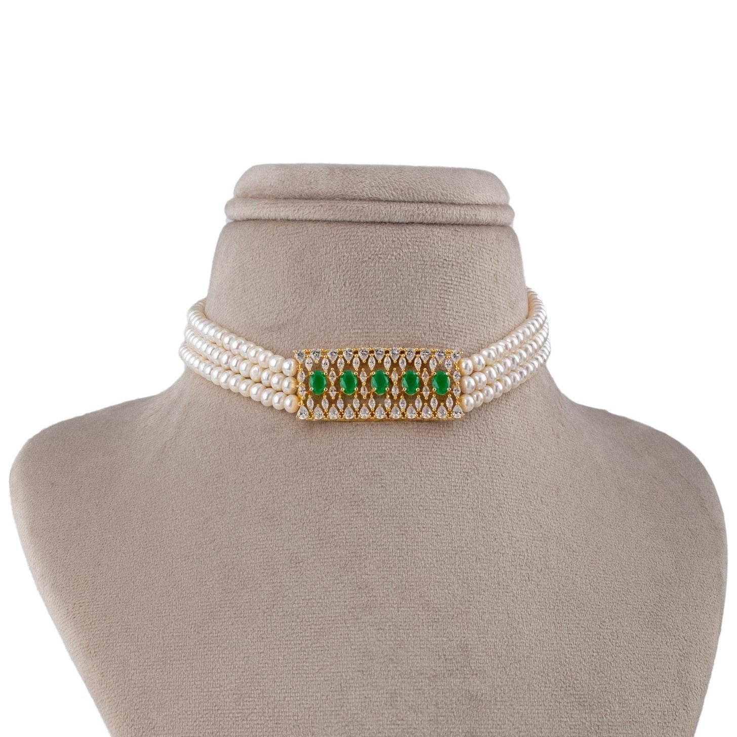 Jeweled Oasis Green Pearl Choker Set