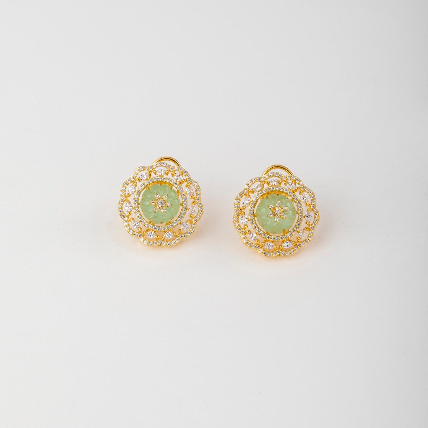 Green and White Earrings