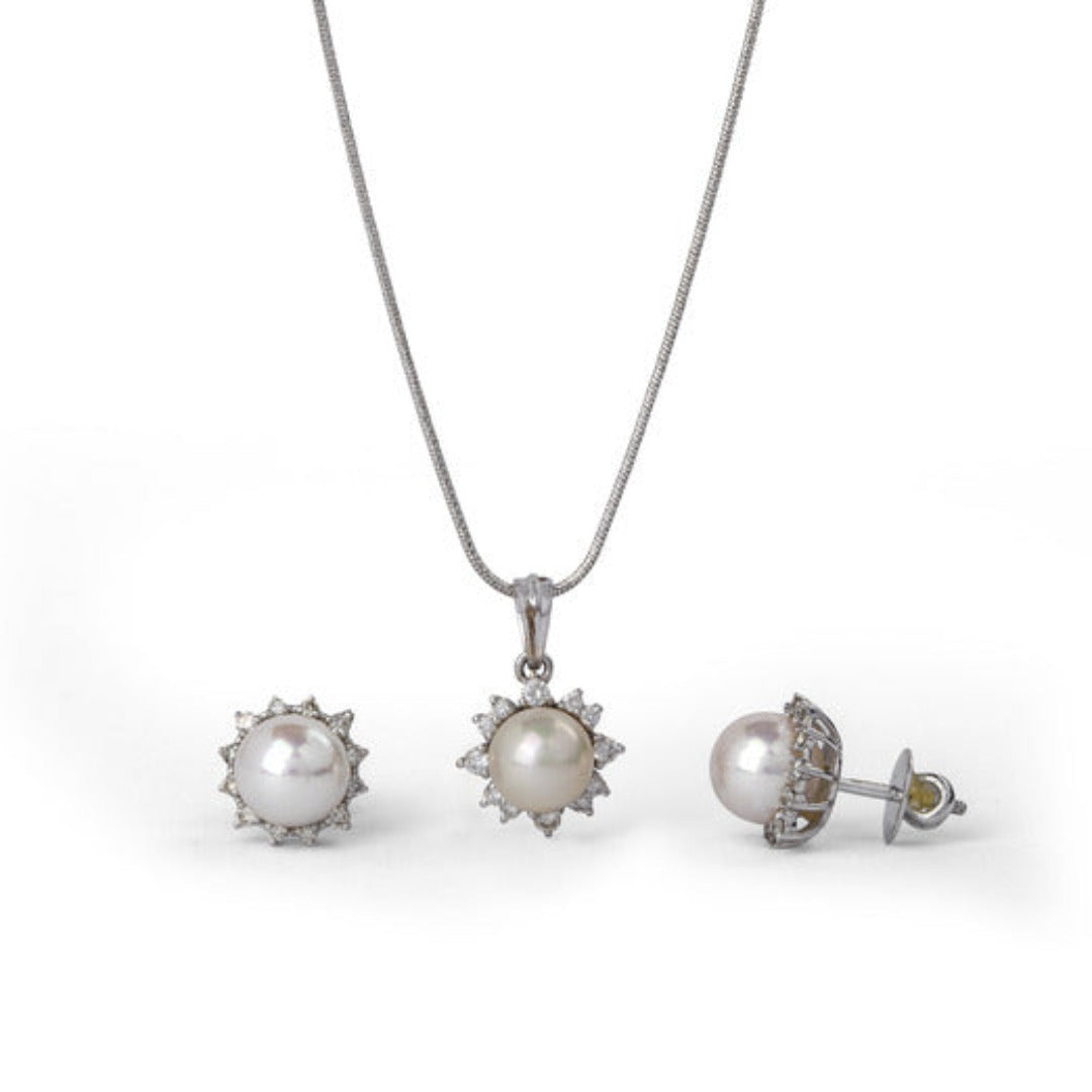 Akoya and Diamond Star Pendant Set