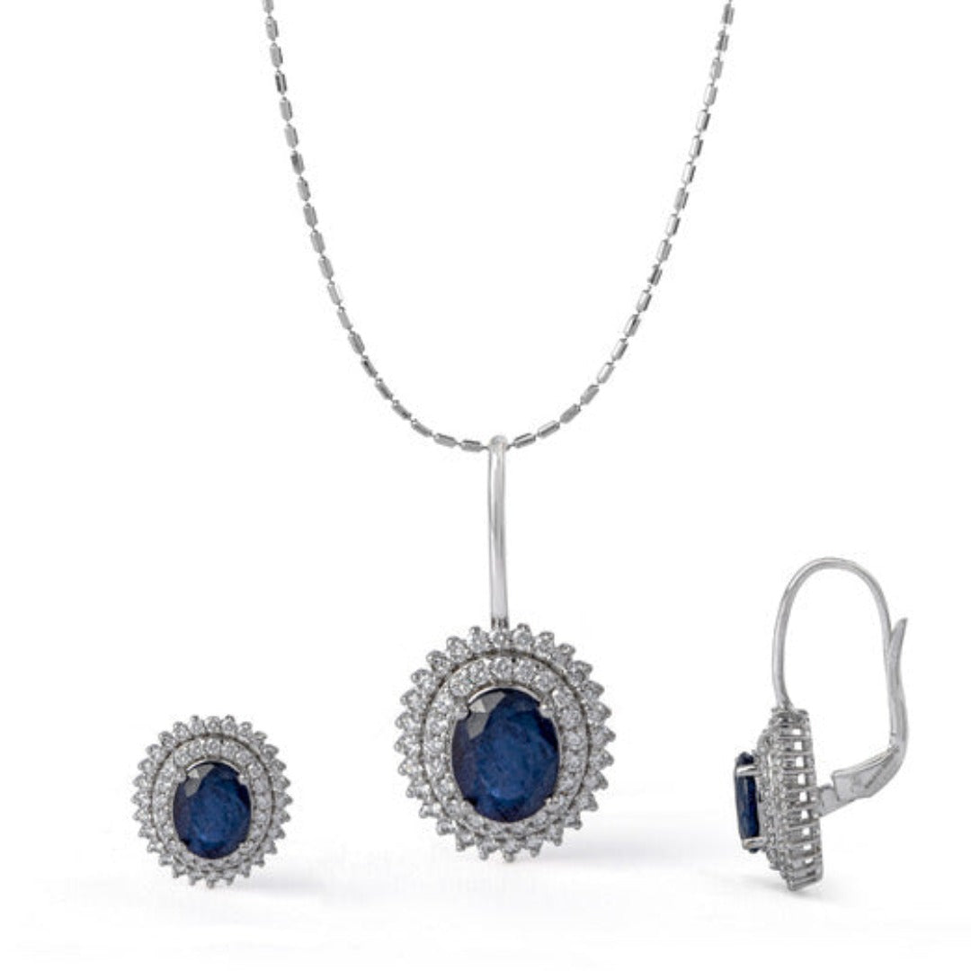 Sapphire and Diamond Pendant with Earrings
