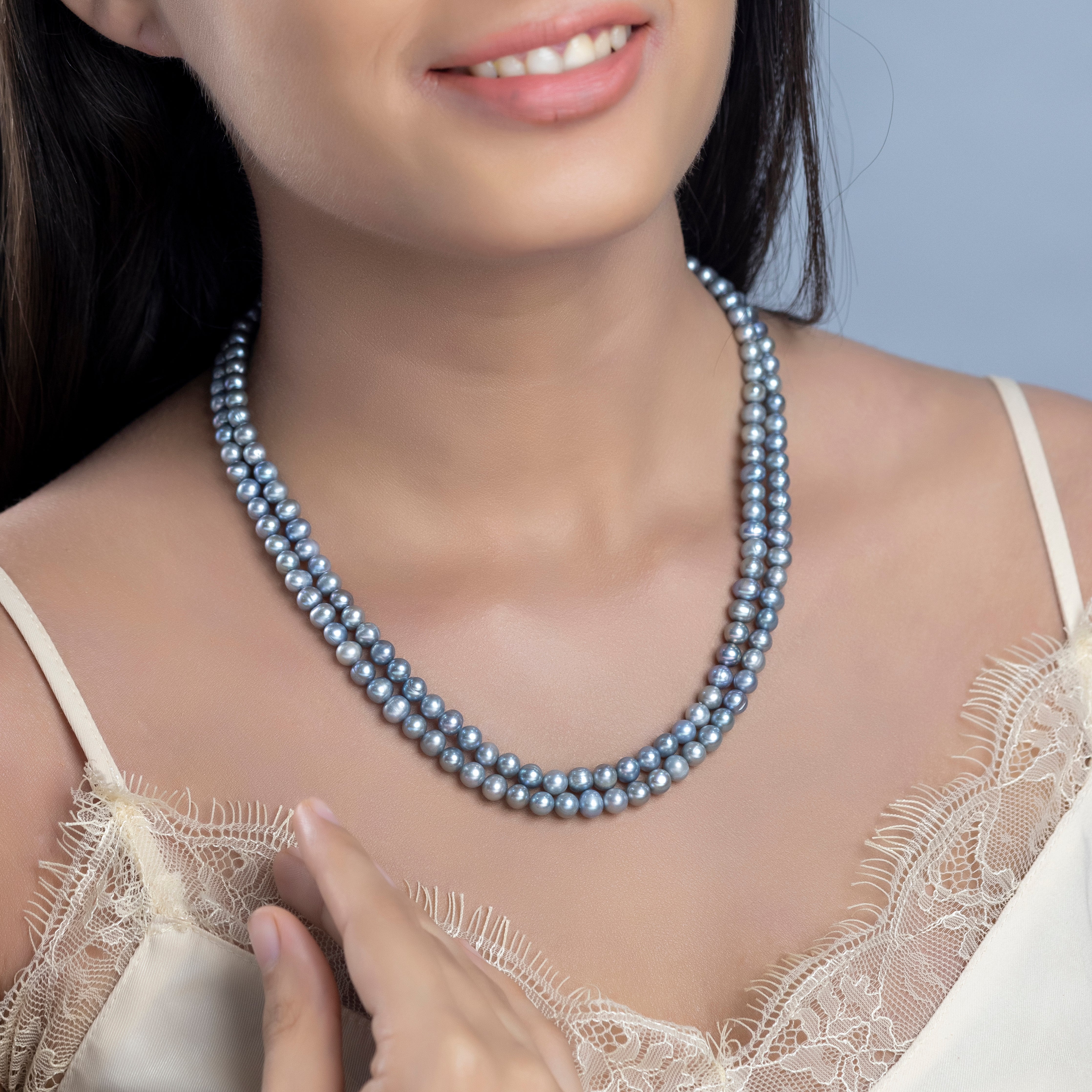 Freshwater Grey 2-Line Pearl Necklace