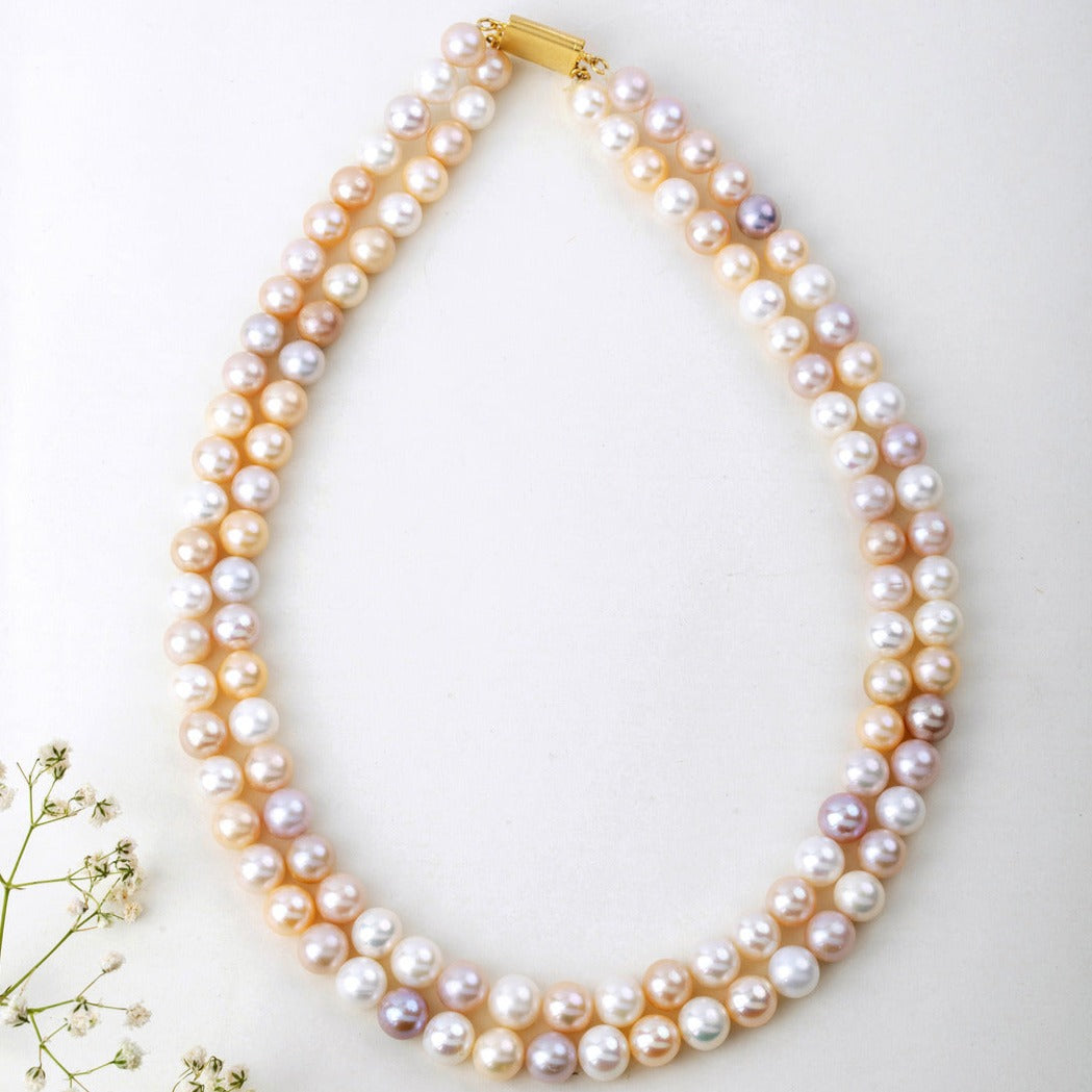 Freshwater Multicolor & 2 LINE Pearl Necklace