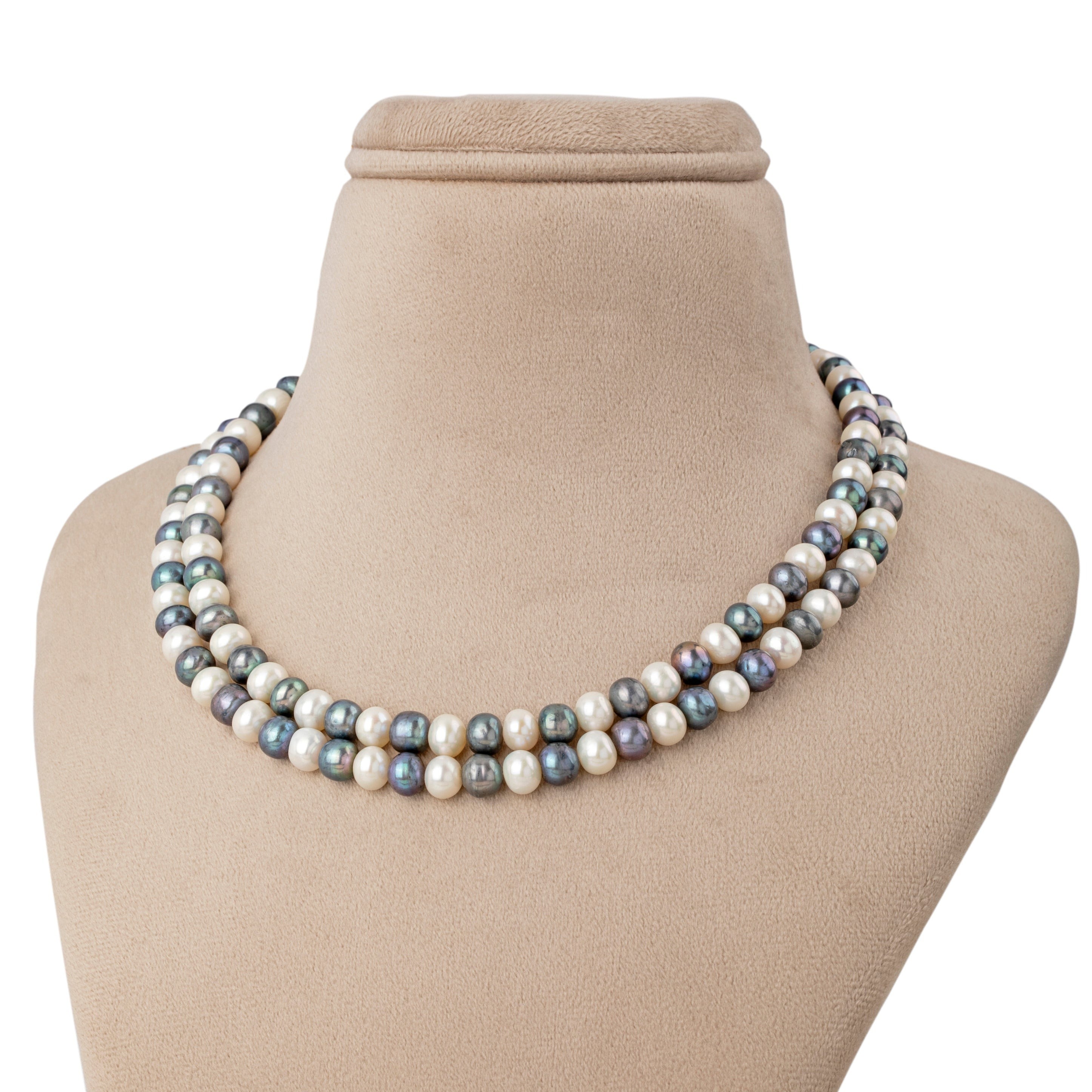 Freshwater Blue and White Lust 2-Line Pearl Necklace
