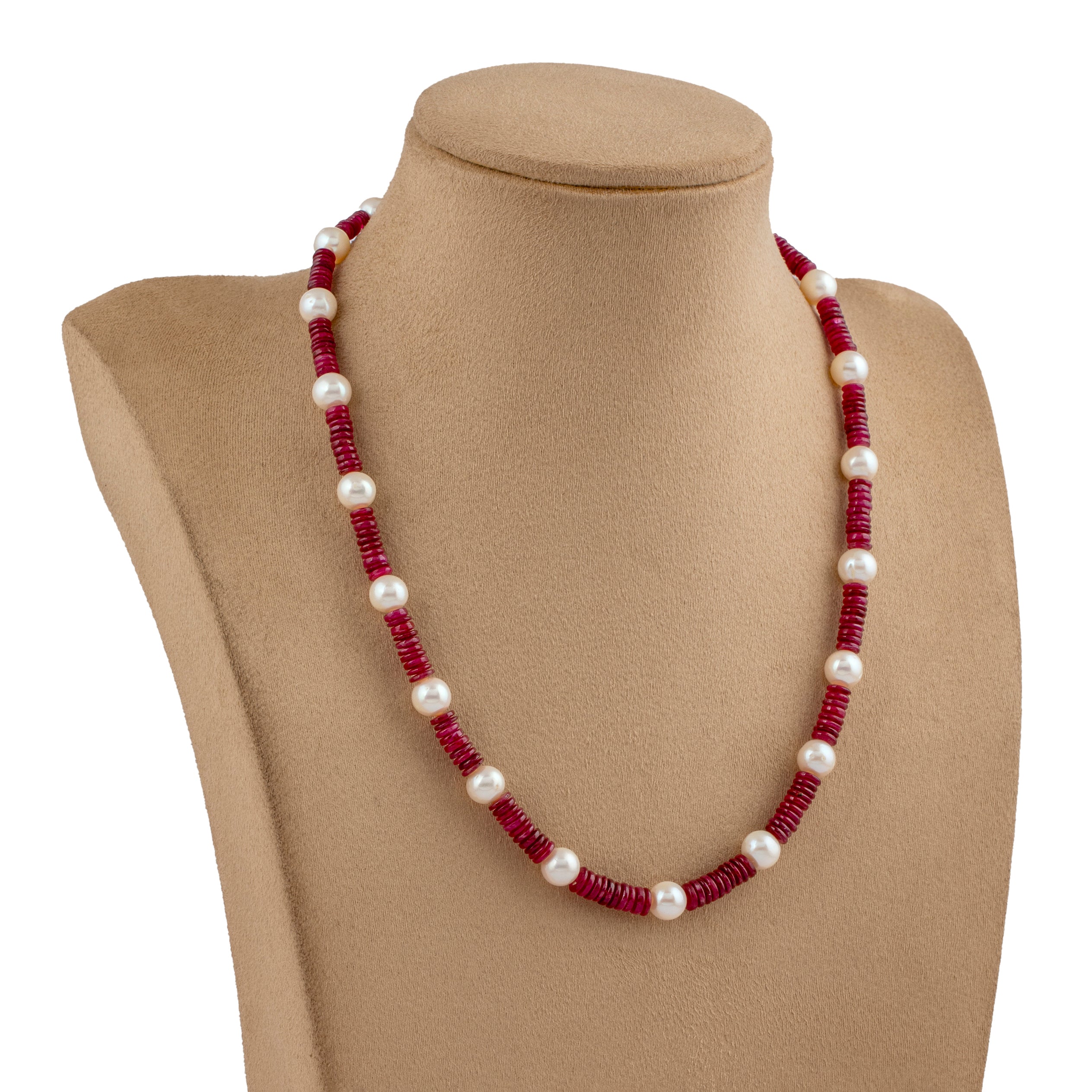Round Freshwater Pearl and Ruby Necklace