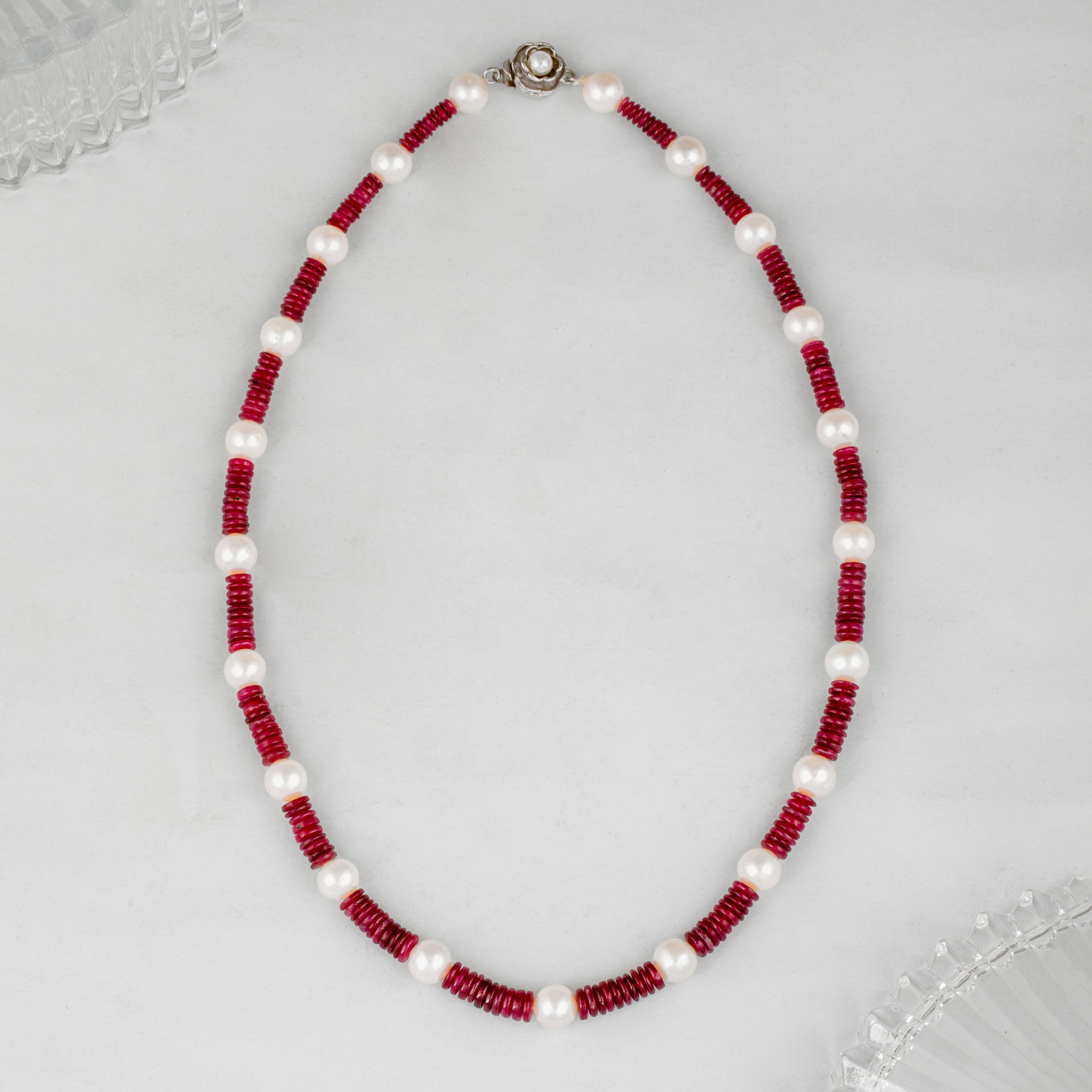 Freshwater Pearl And Ruby Necklace