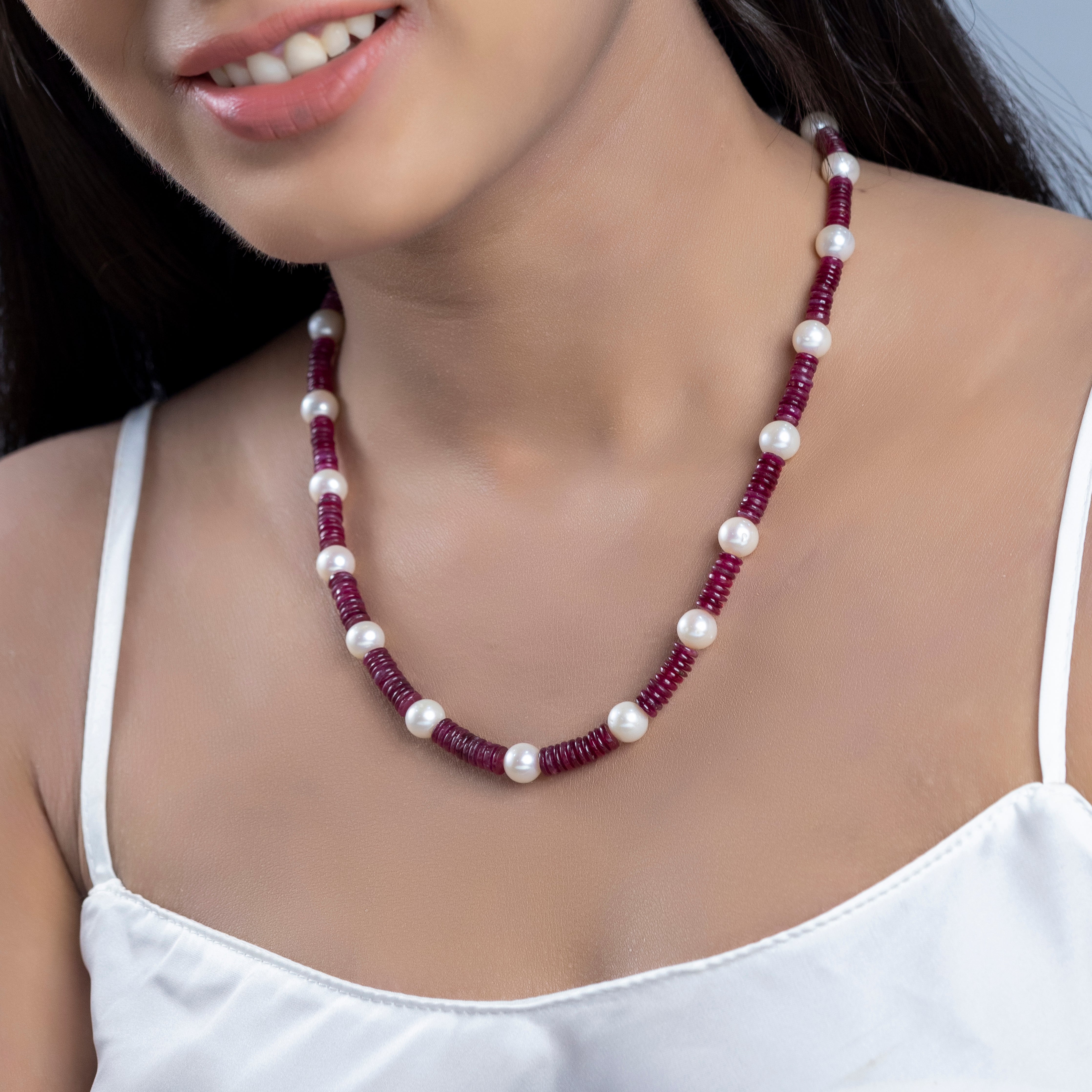 Freshwater Pearl and Ruby Jewelry