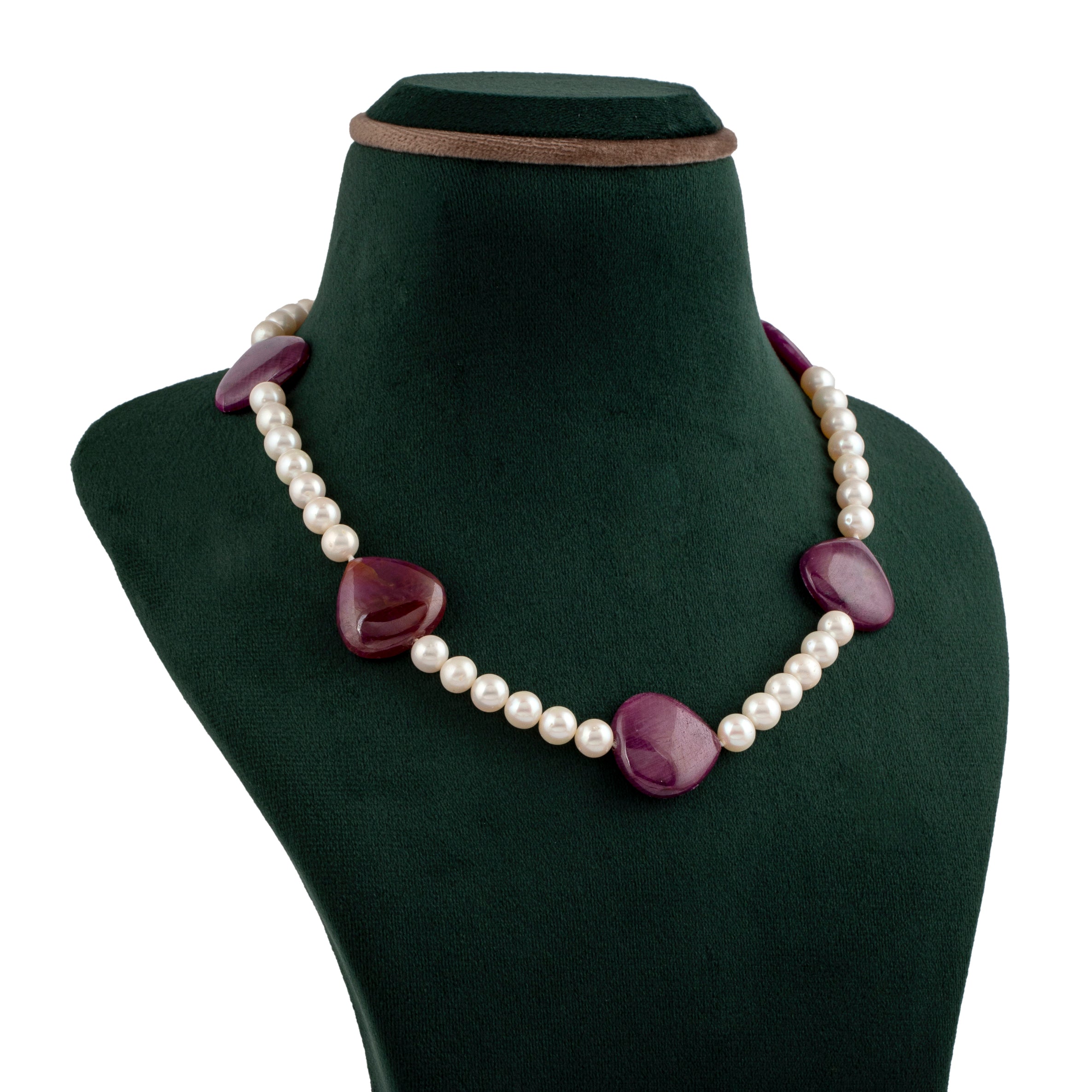 Freshwater Pearl and Heart-Shape Ruby Fusion Necklace