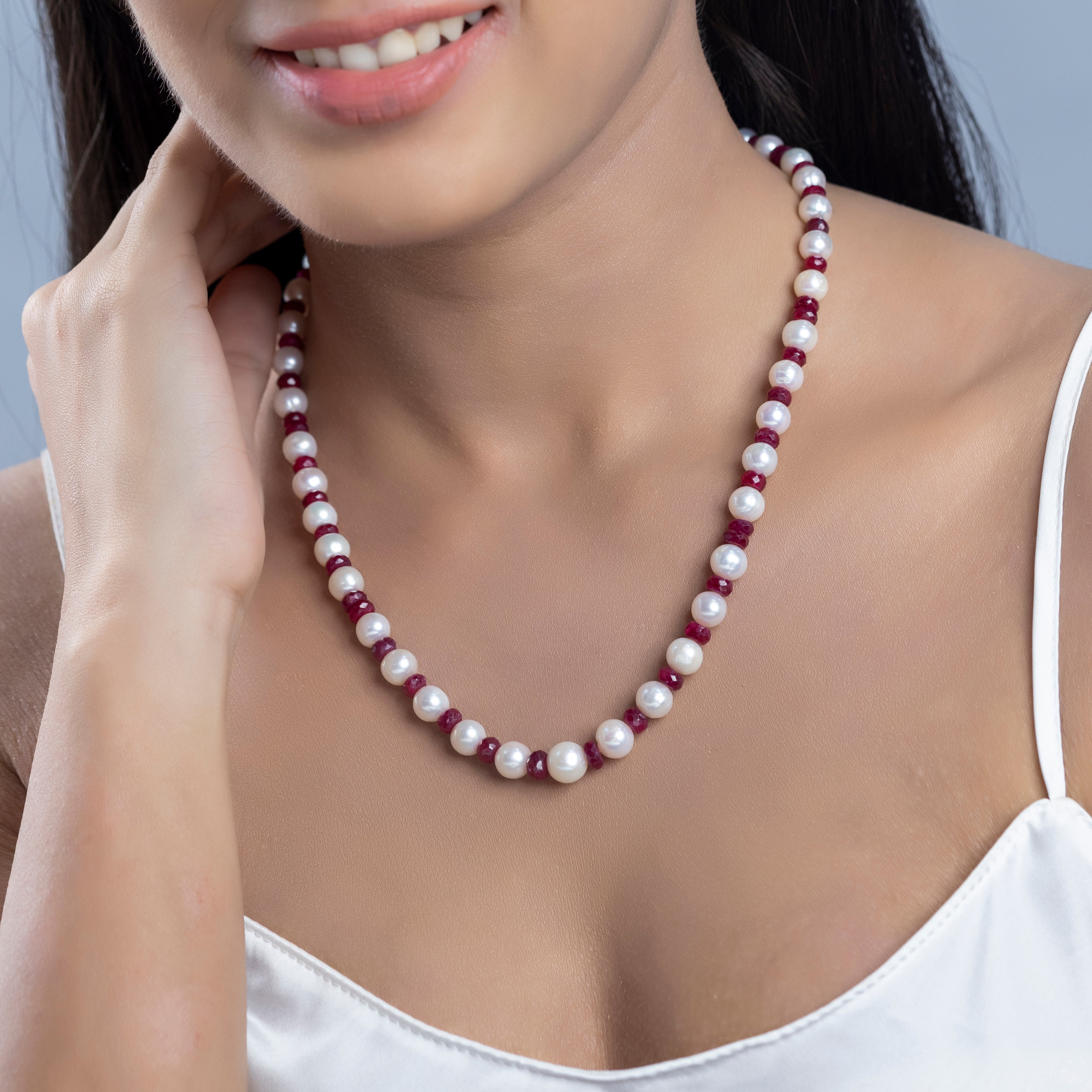 Round Ruby Freshwater Pearl Necklace