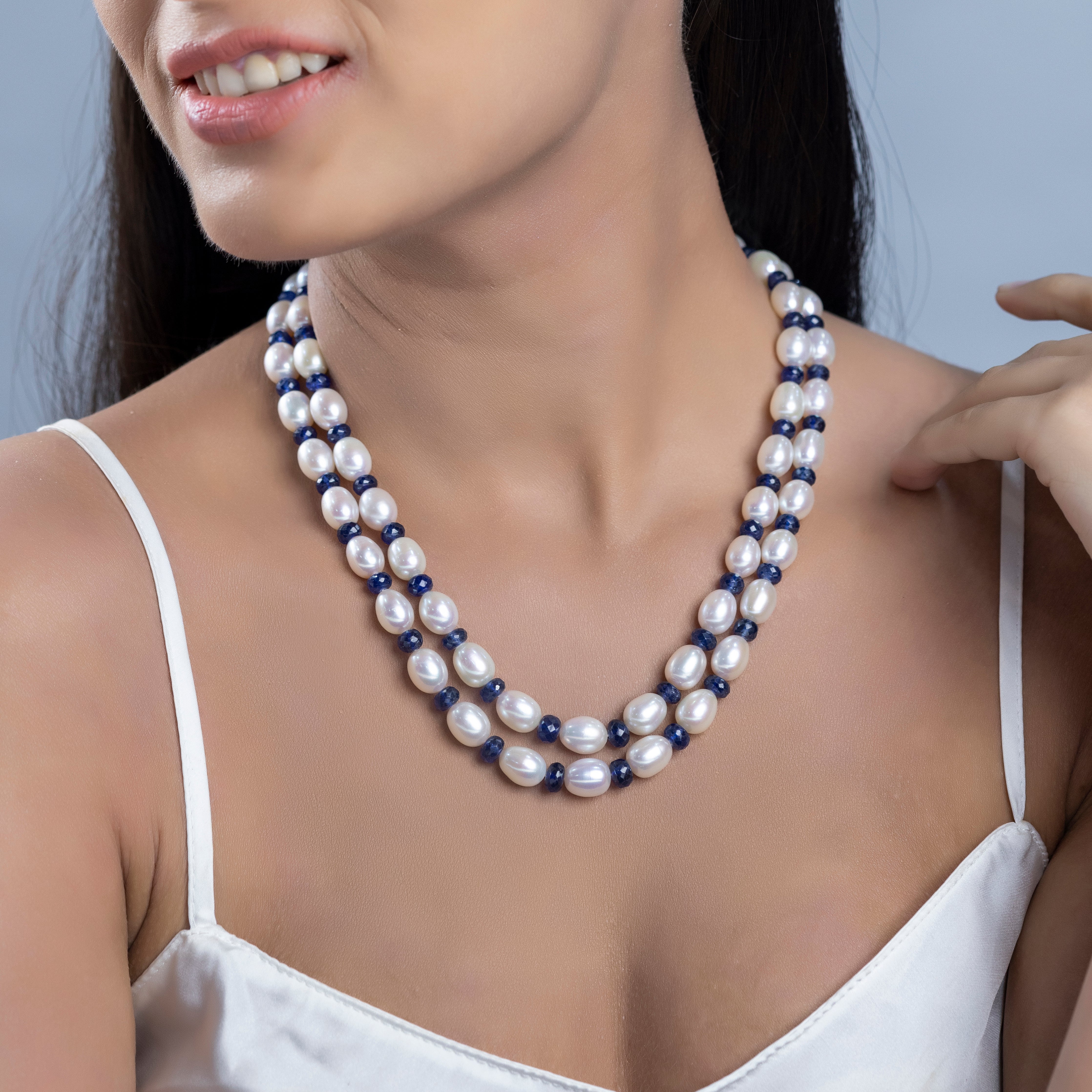 Sapphire Seascape Freshwater Pearl Necklace