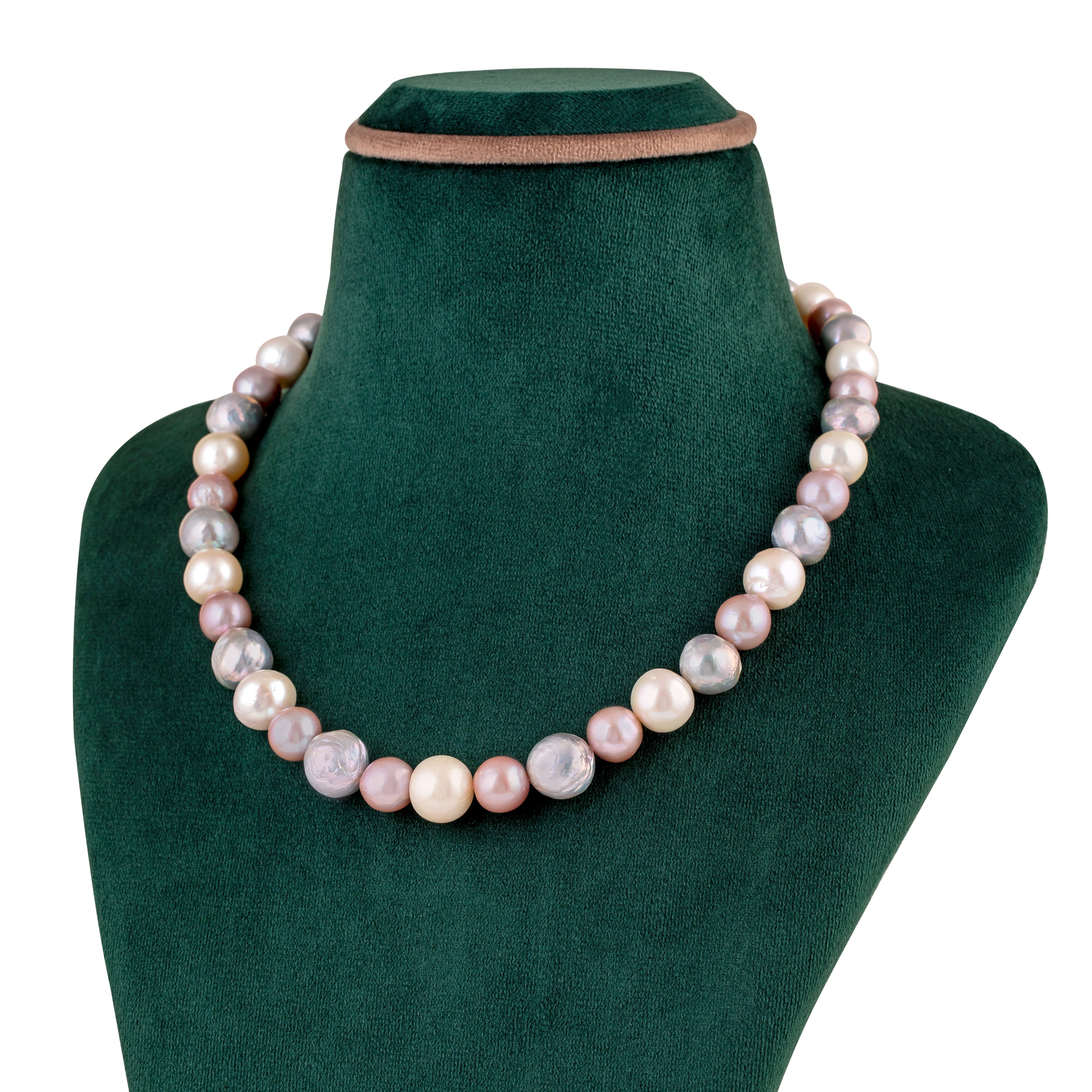 Freshwater Necklace in White, Gray, and Pink Pearl