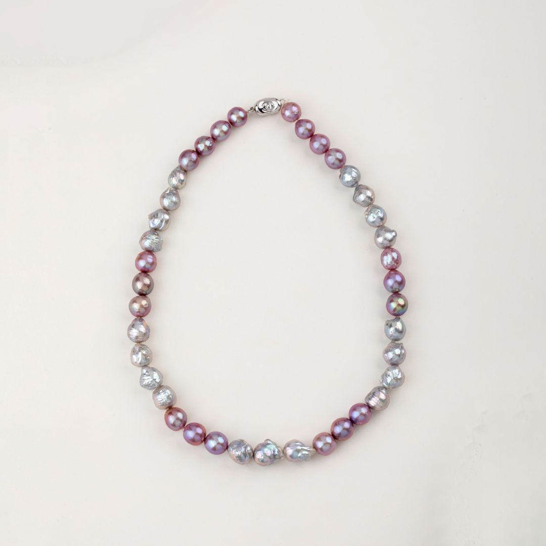 Misty Rose Baroque Single Line Pearl Necklace