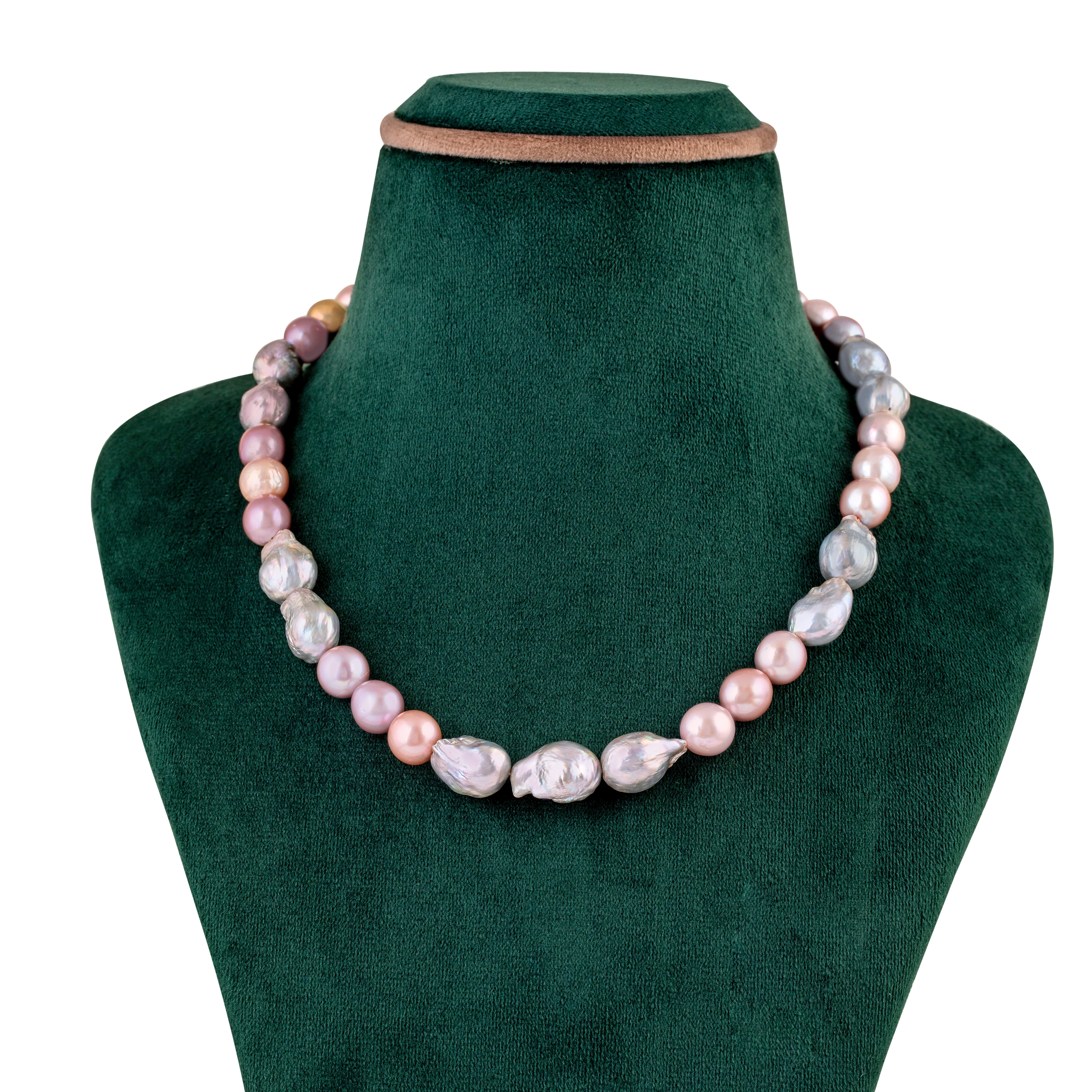Twilight Blush Baroque Freshwater Strand & Misty Silver Shimmer Baroque Drop Earrings Set