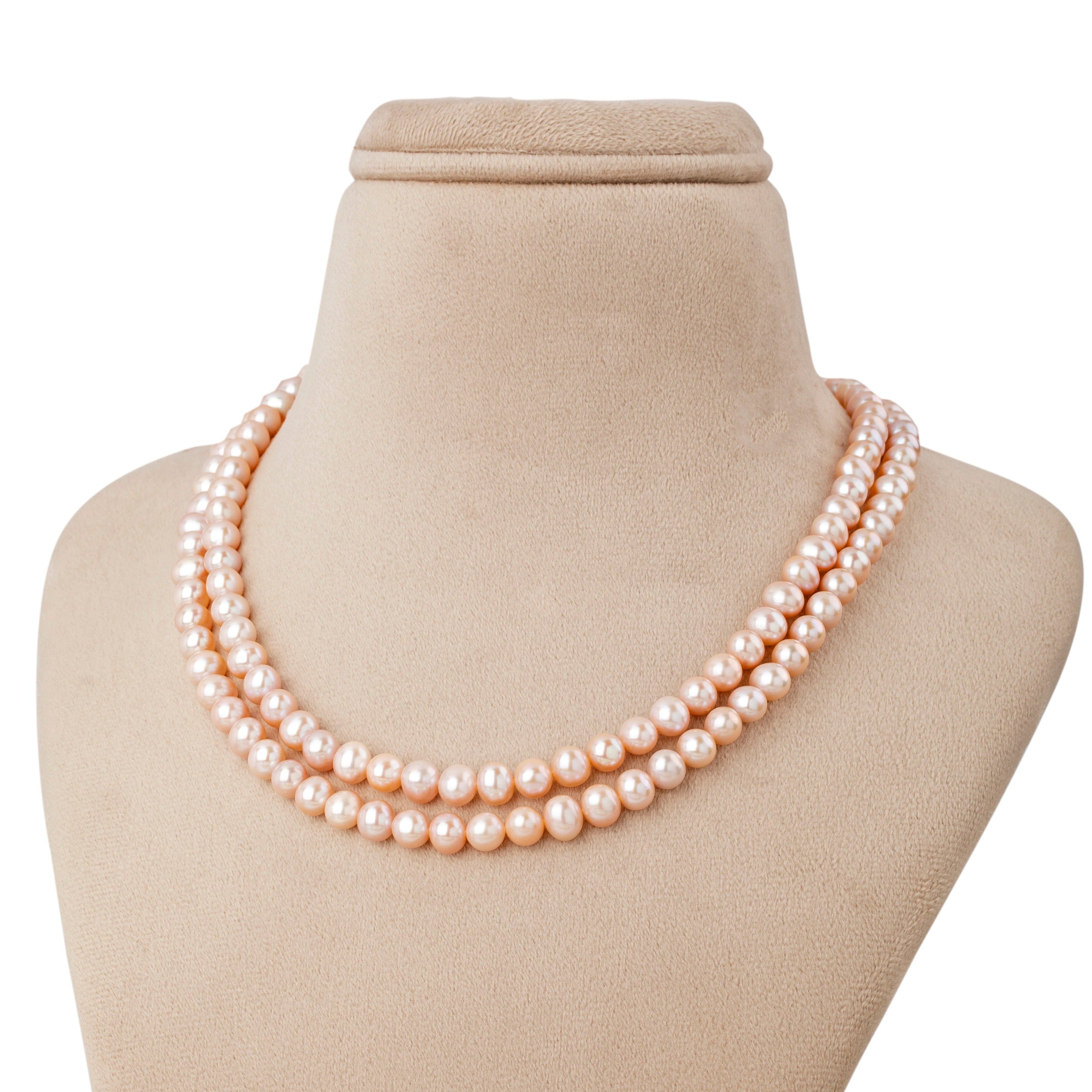 Freshwater Peach twisted beauty 2-line Pearl Necklace