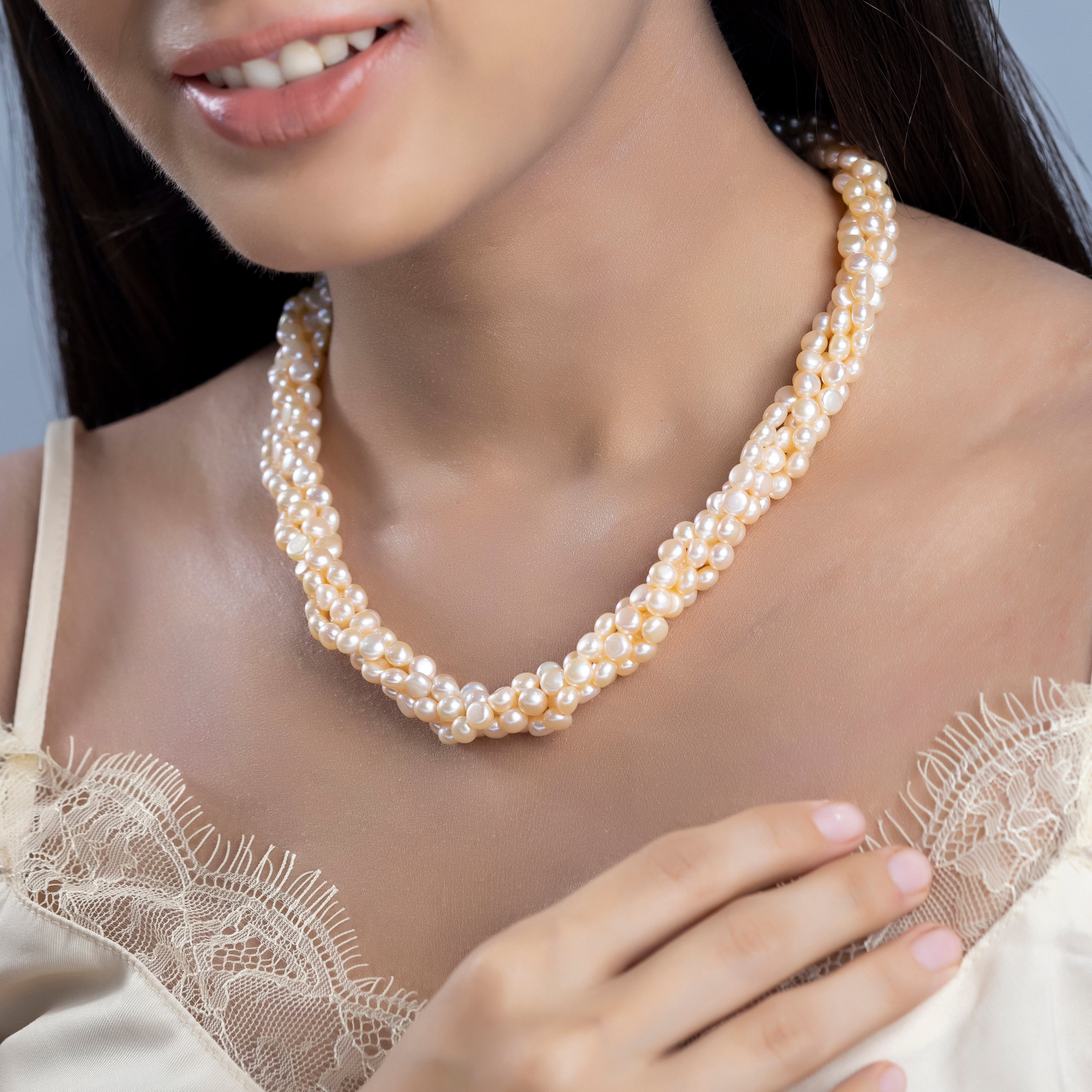 Freshwater Peach 2-line Pearl Jewelry