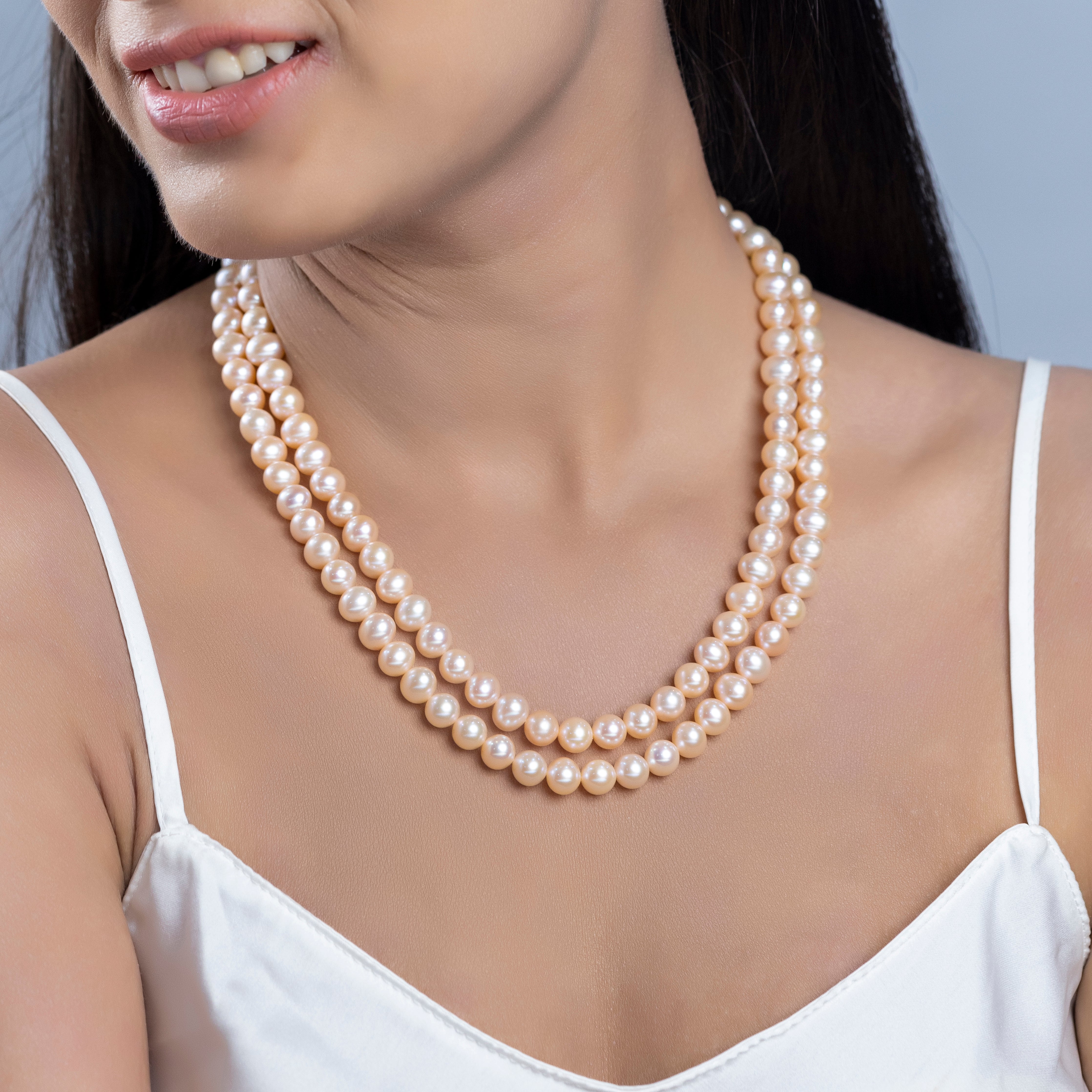 Peach Petal Double Row Freshwater Necklace