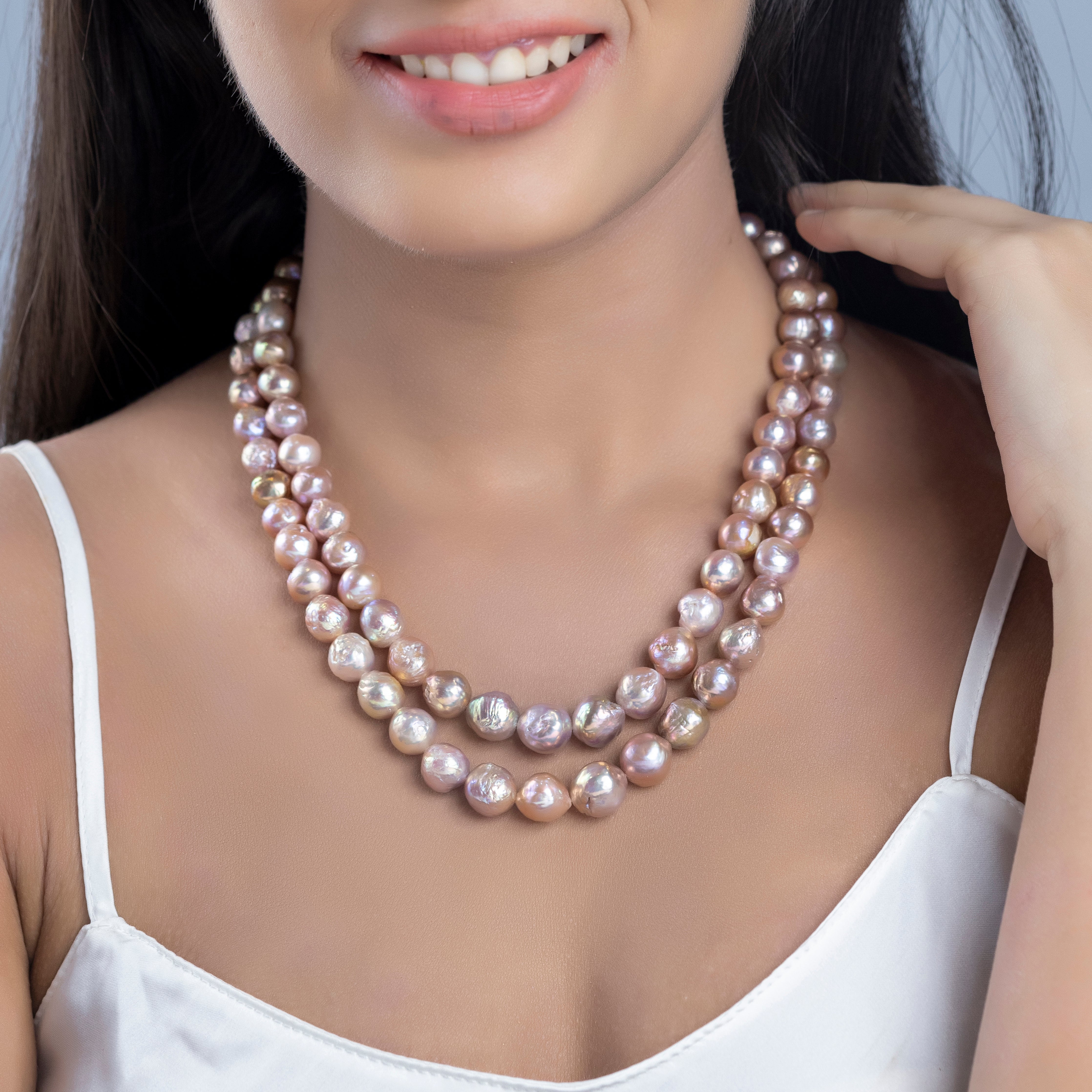 Freshwater Pink Baroque 2-line Pearl Necklace