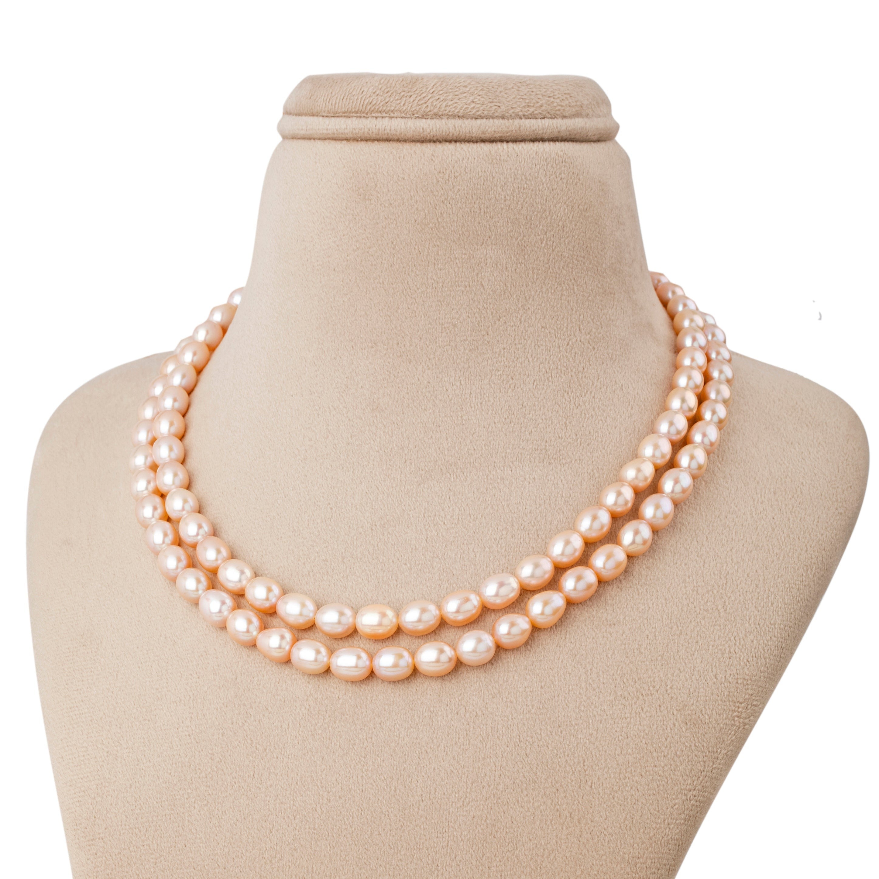 Freshwater oval Pink beauty 2-line Pearl Necklace