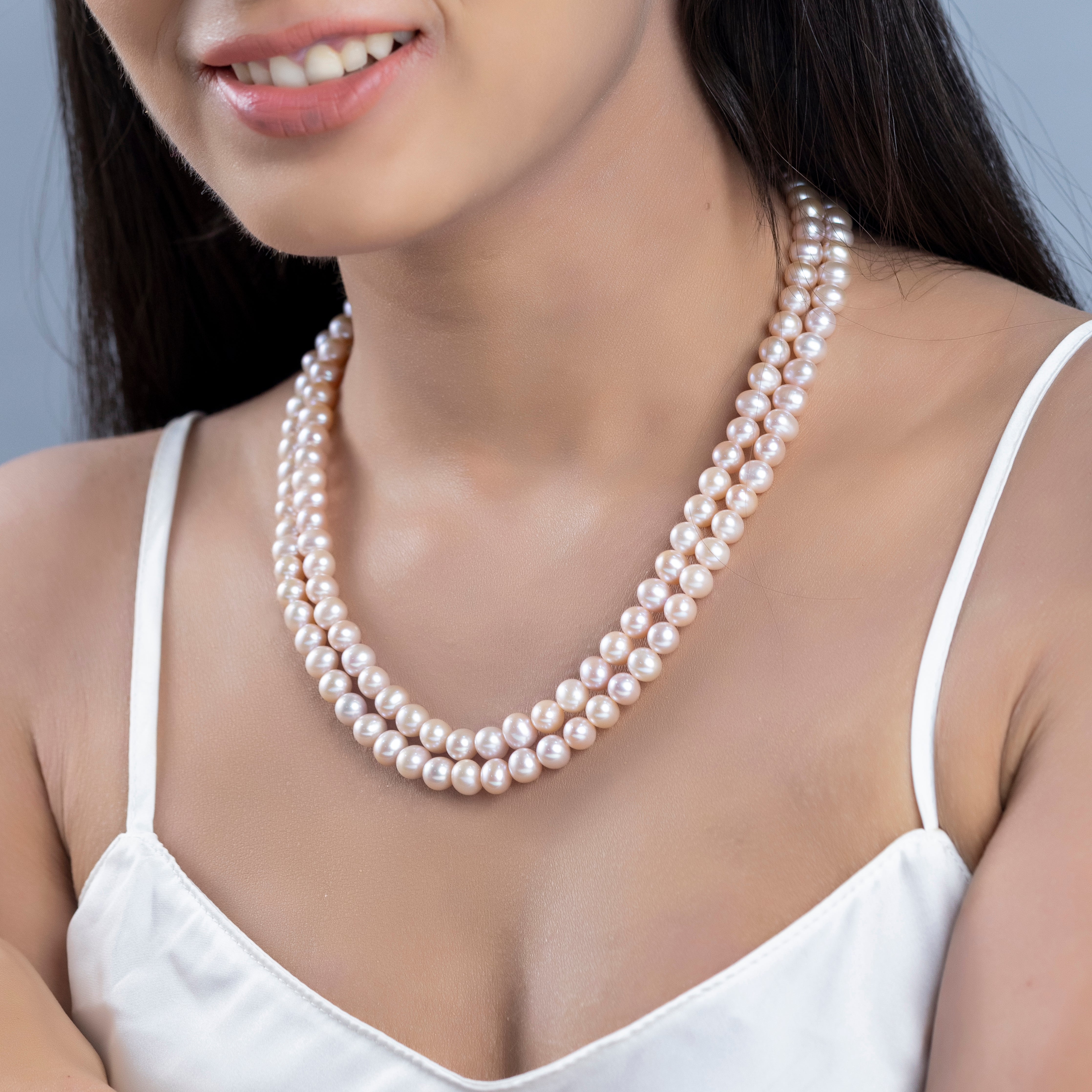 Freshwater PINK 2-line Pearl Necklace