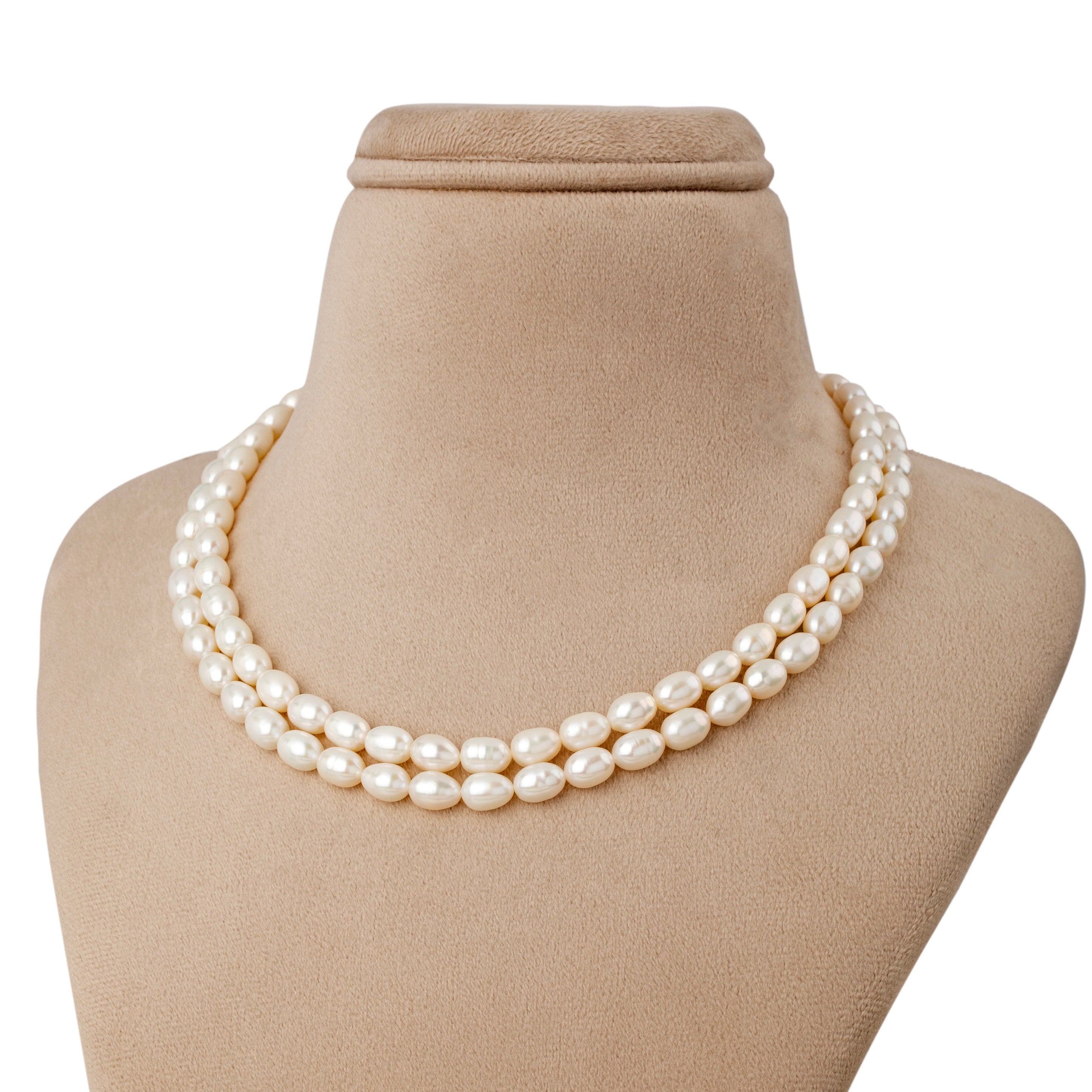Freshwater Small White Oval Beauty 2-Line Pearl Necklace