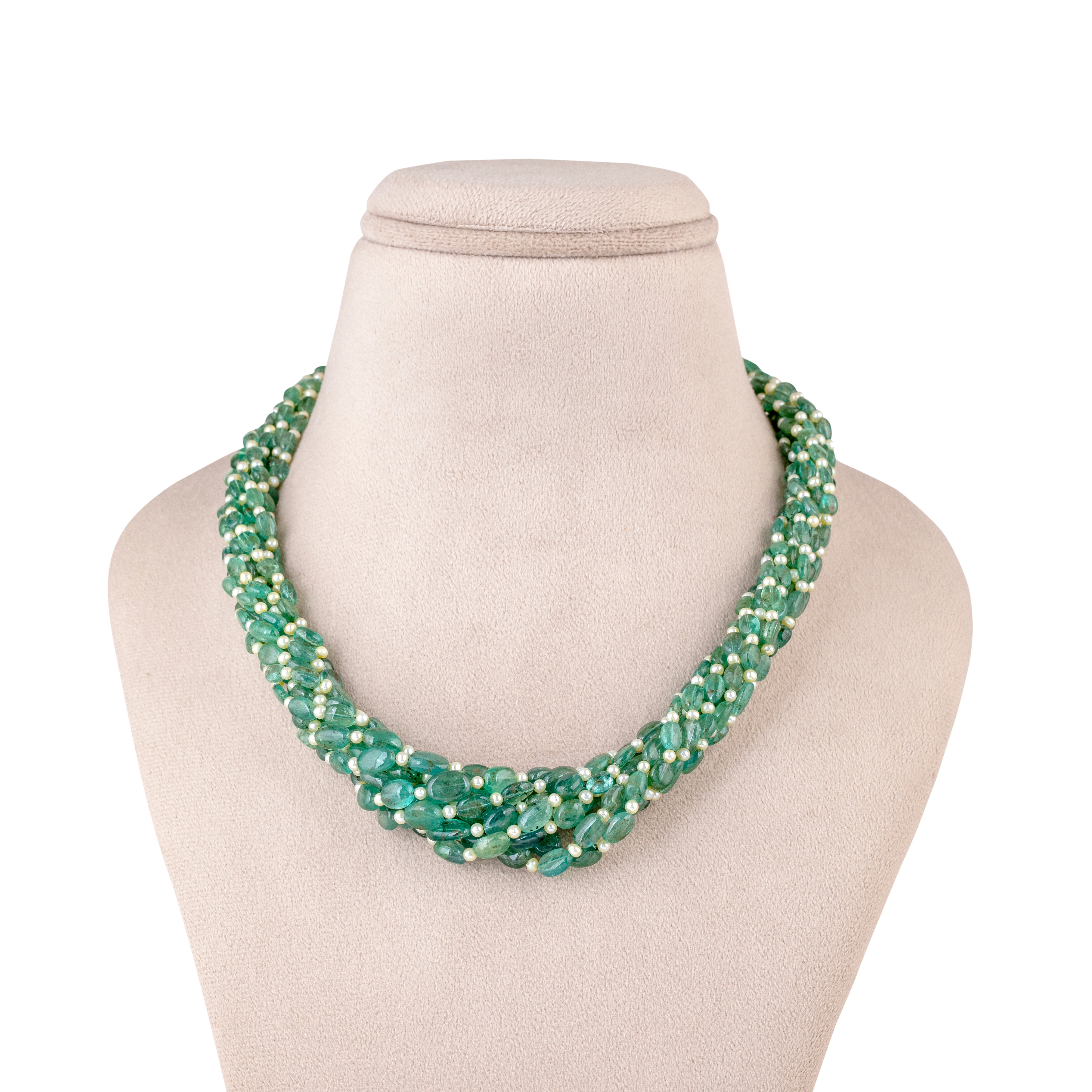 Green Enchantment: Twisted Emerald and Pearl Necklace