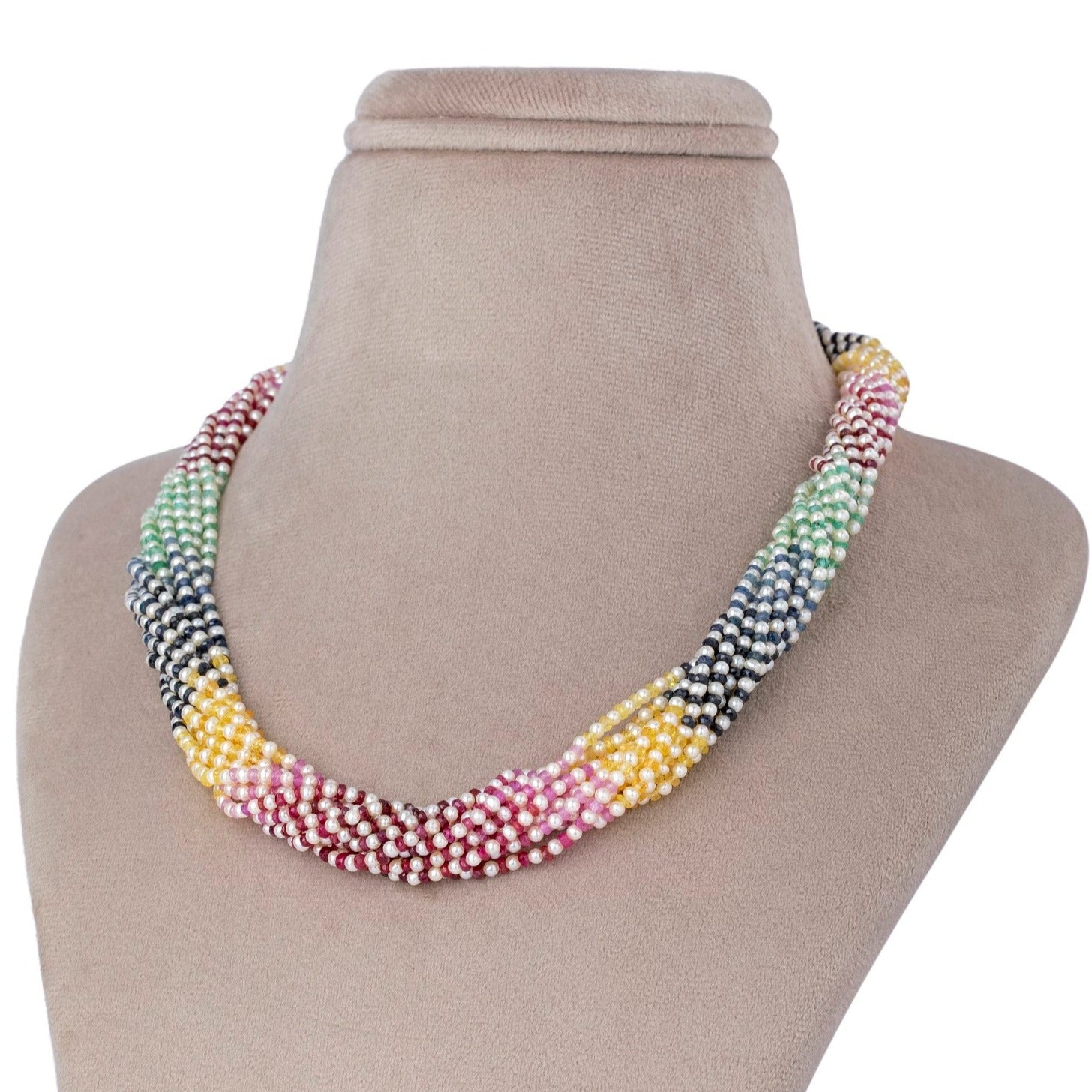 Nature's Symphony: Twisted Gemstone and Pearl Multi colour Necklace
