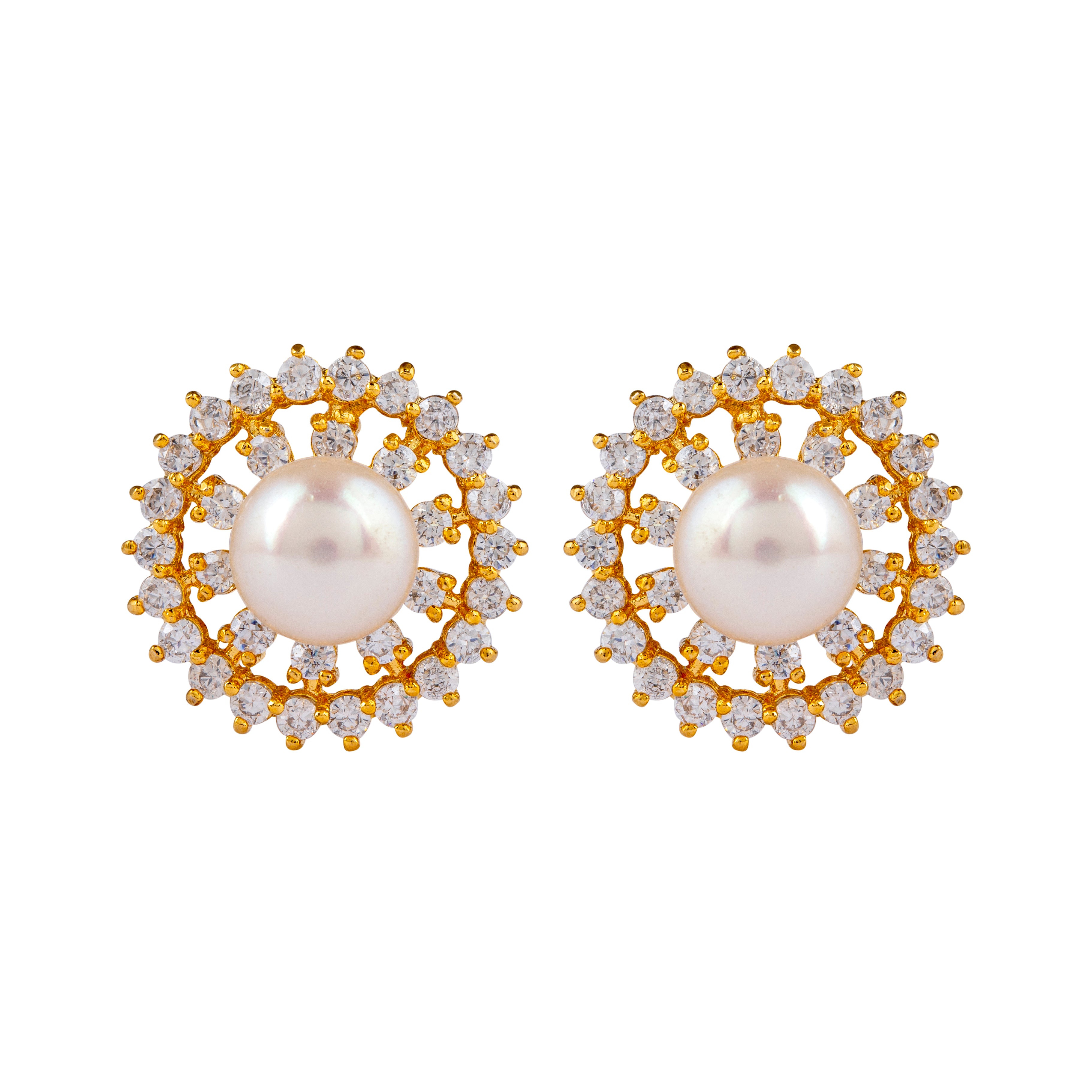 Sparkling Waters Pearl and CZ Stud Earrings