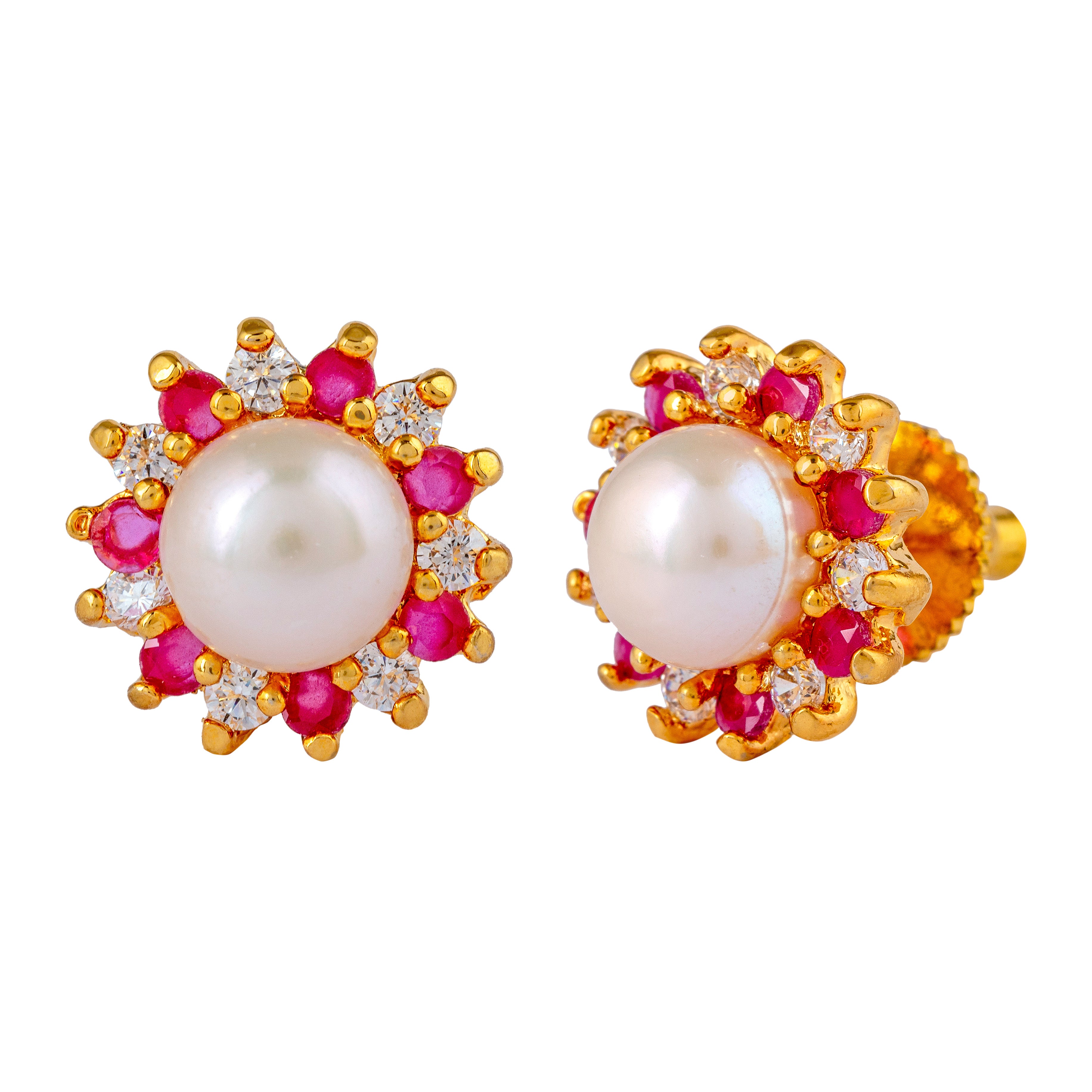 White & Red Freshwater Pearl Earrings
