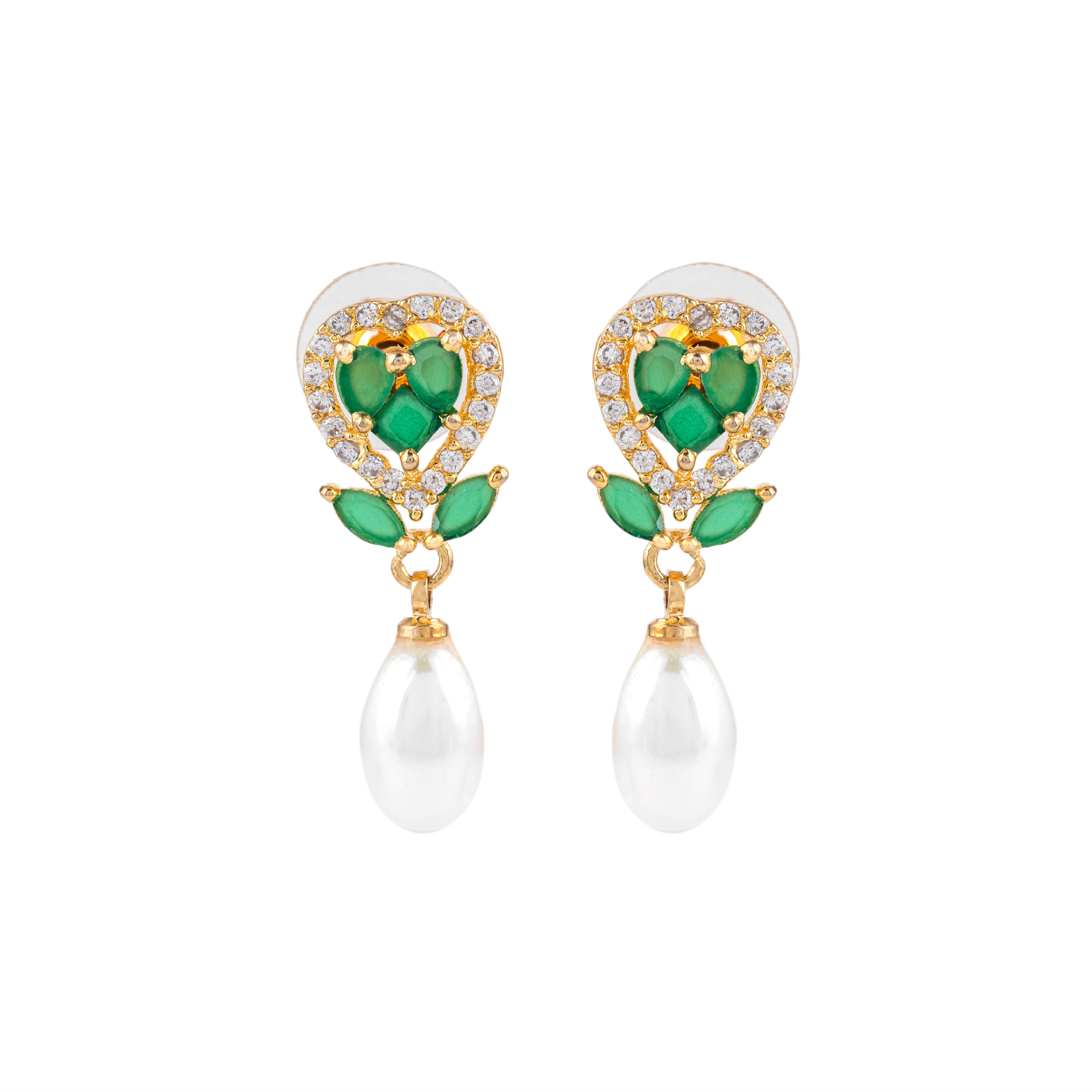 Evergreen Heartbeat Pearl Drop Earrings