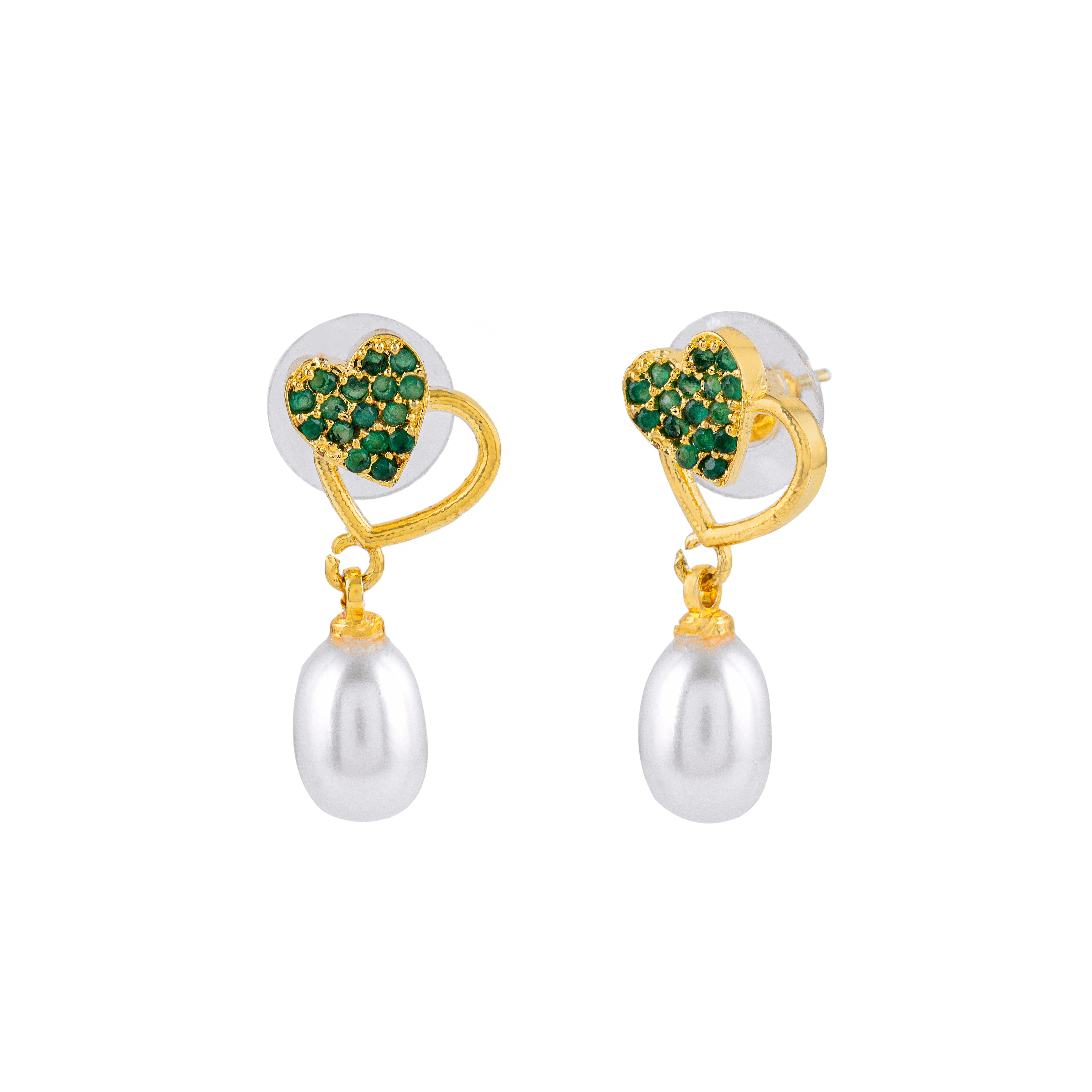 White and Green Pearl Drop Earrings
