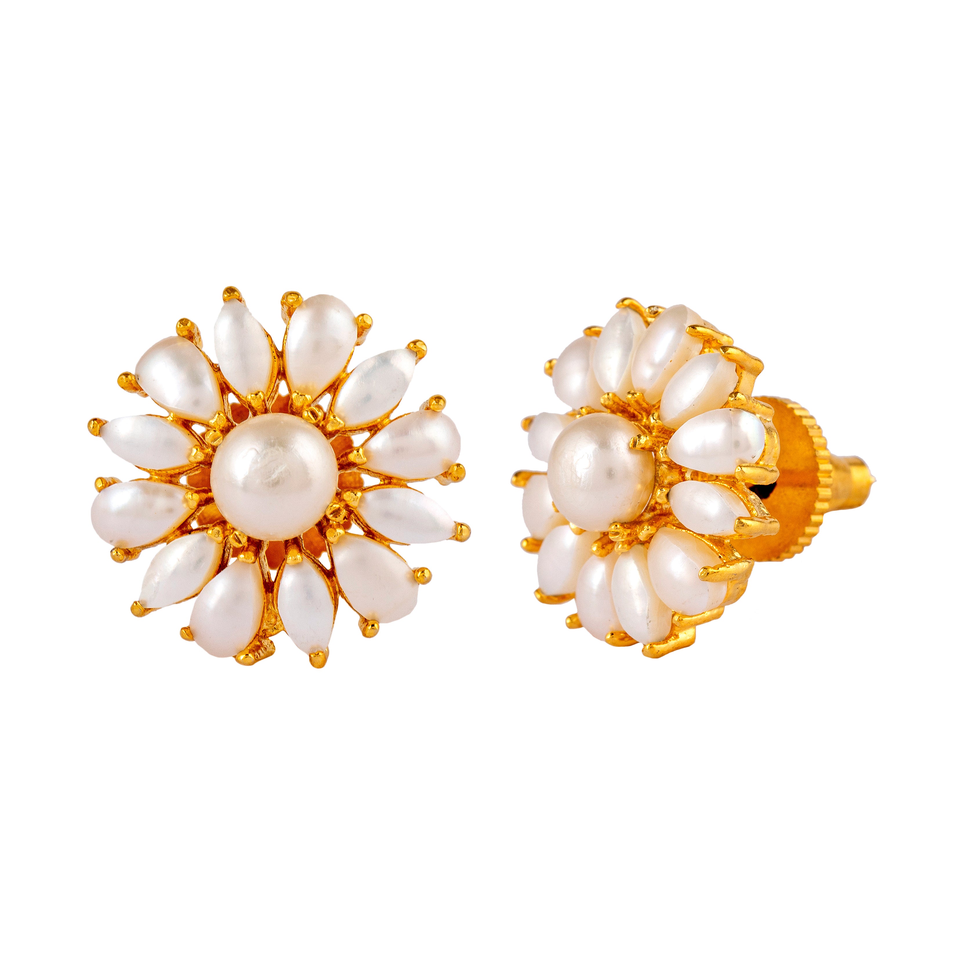 White Floral Pearl Stud Earring