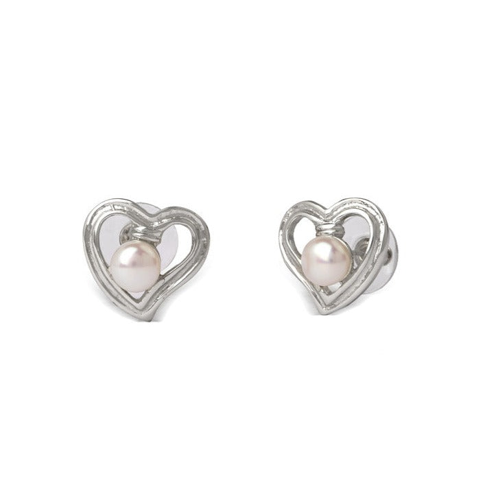 Heart Pearl Stud Earrings