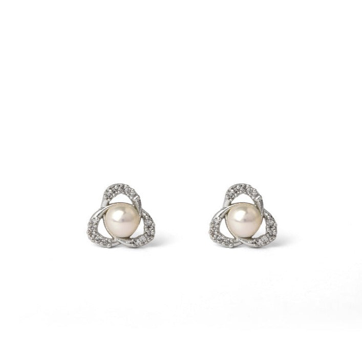 Pearl Elegance in Tri-Oval Frame Studs