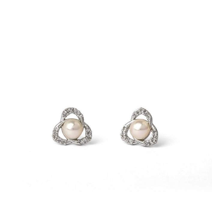 Pearl Elegance in Tri-Oval Frame Studs