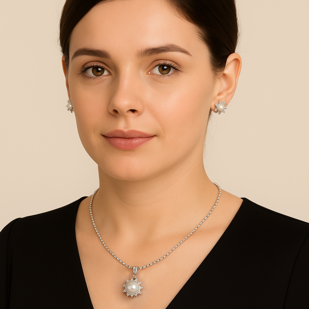 Beyond Akoya and Diamond edge Pendant and Earrings Set
