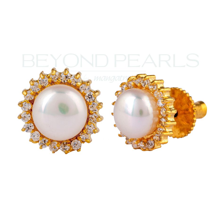 Charm Pearl and CZ Stud Earrings