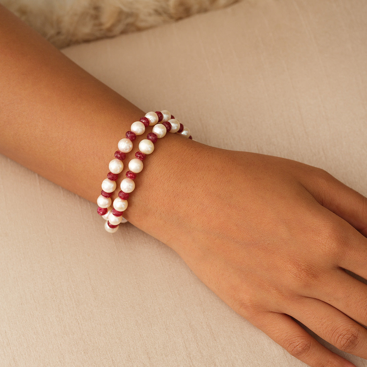 Pearl And Ruby Bracelet