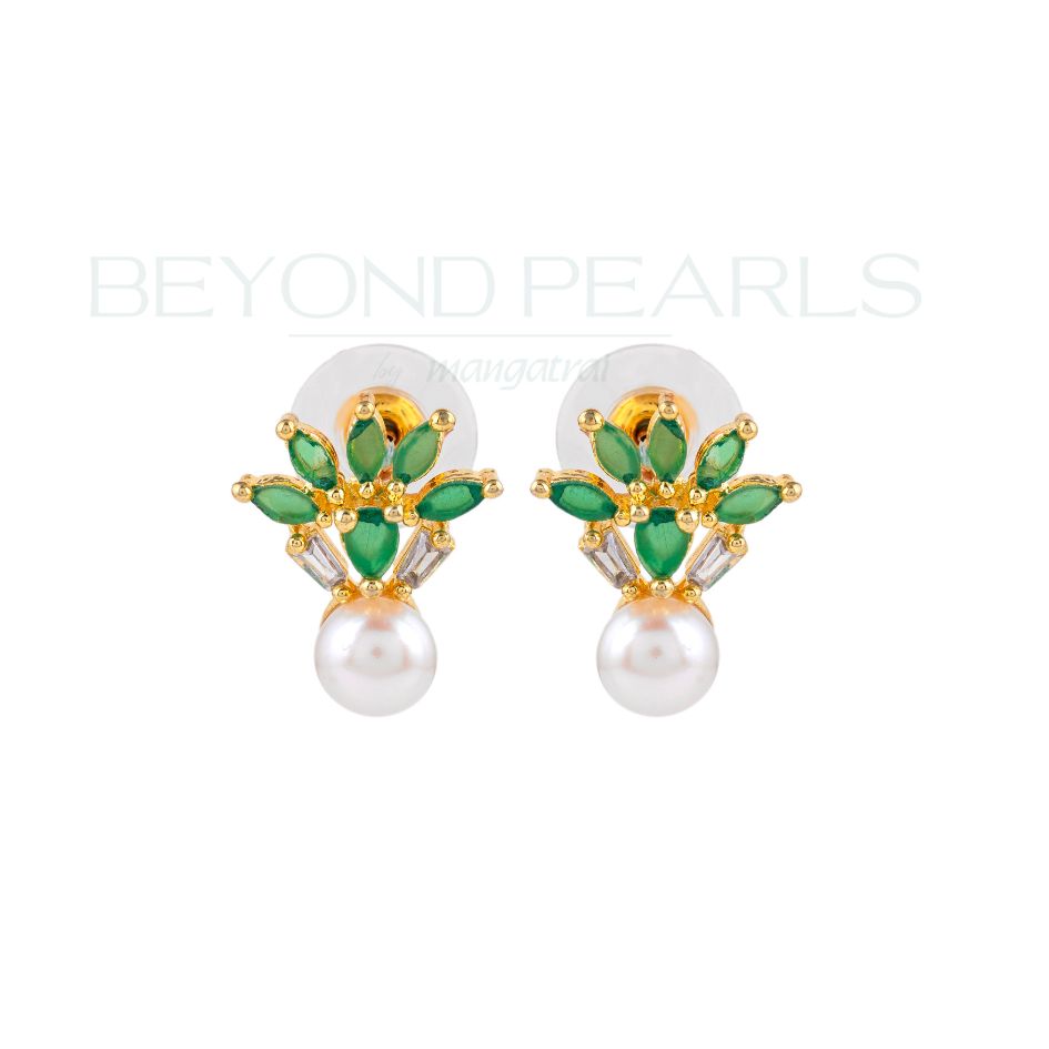 Emerald Elegance Pearl Studs