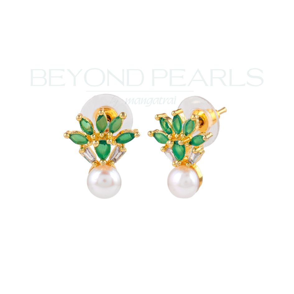 Emerald Elegance Pearl Studs