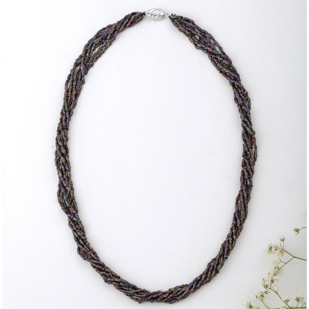 Freshwater Black Pearl TWISTED Necklace