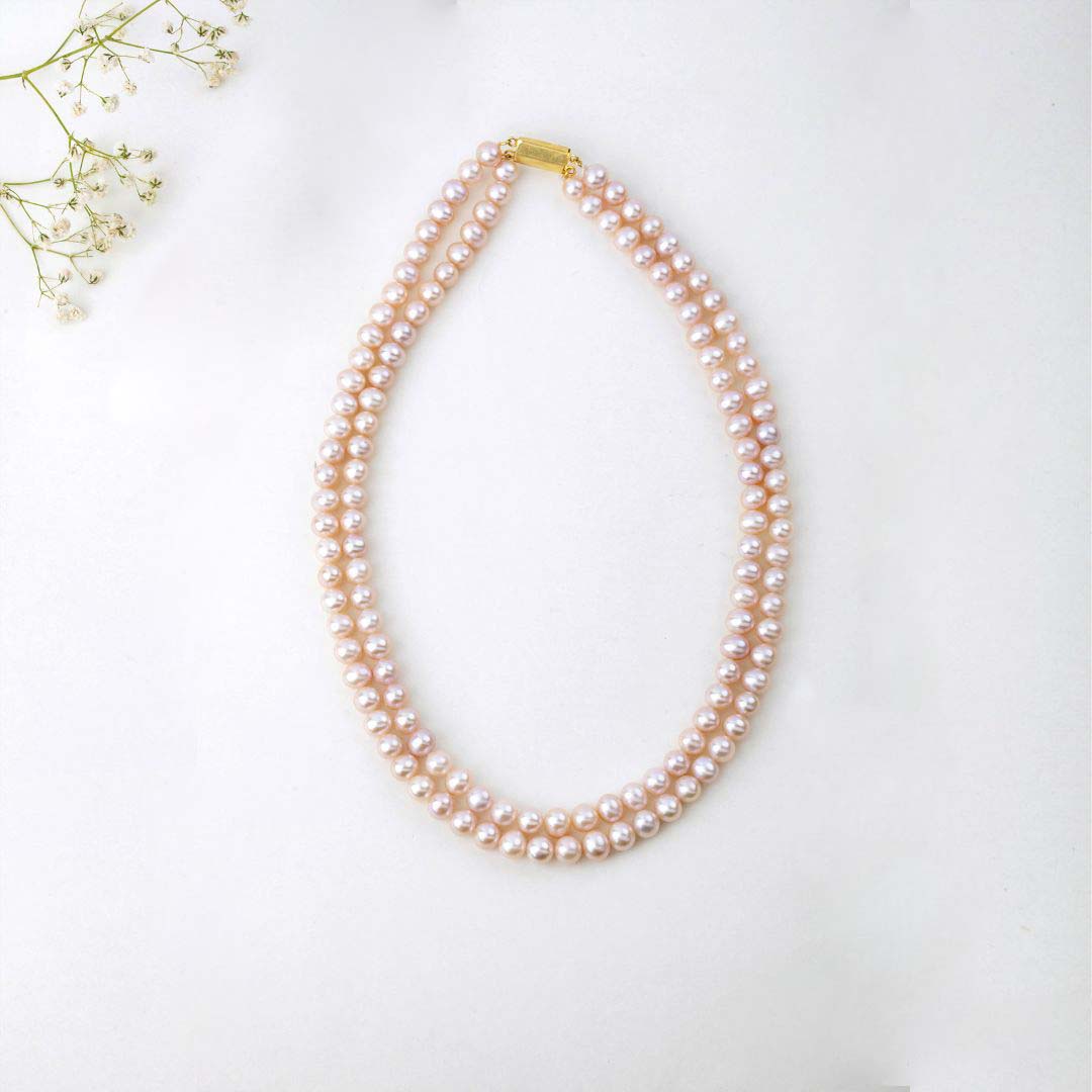 Freshwater Round with PINK 2-line Pearl Necklace