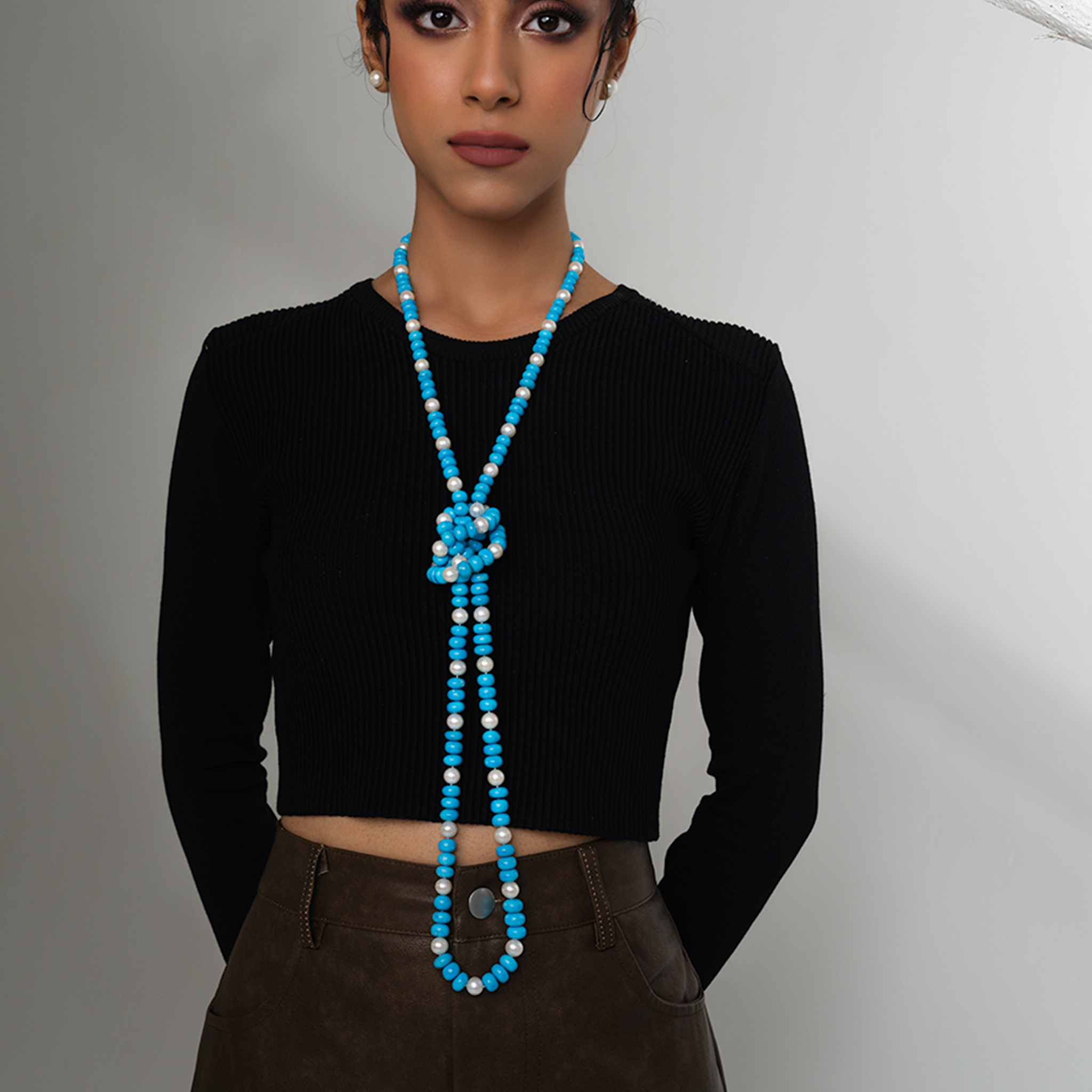 Freshwater White and Blue Turquoise Pearl Necklace