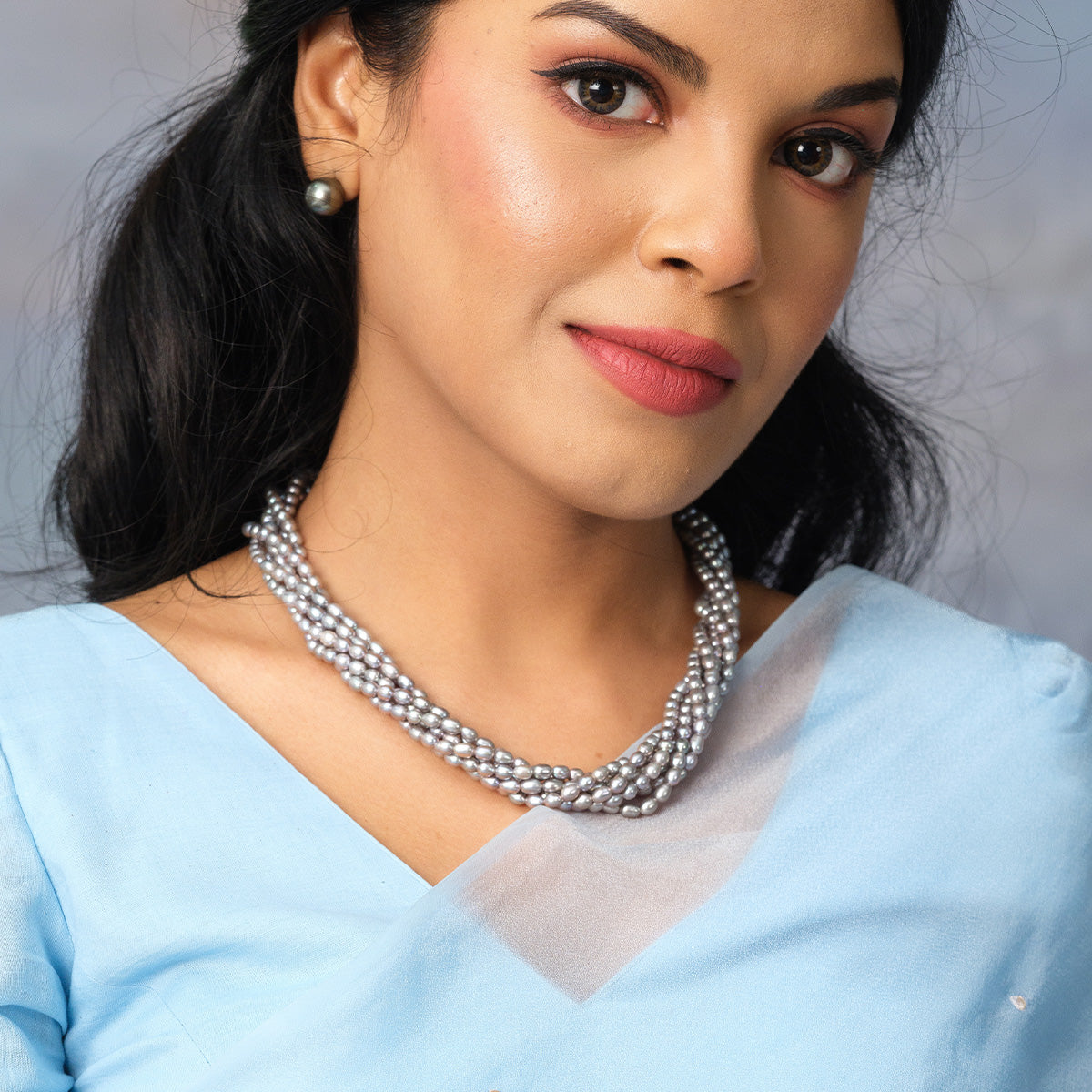 Freshwater Grey Lust Rice Ball 5-Line Twisted Pearl Necklace